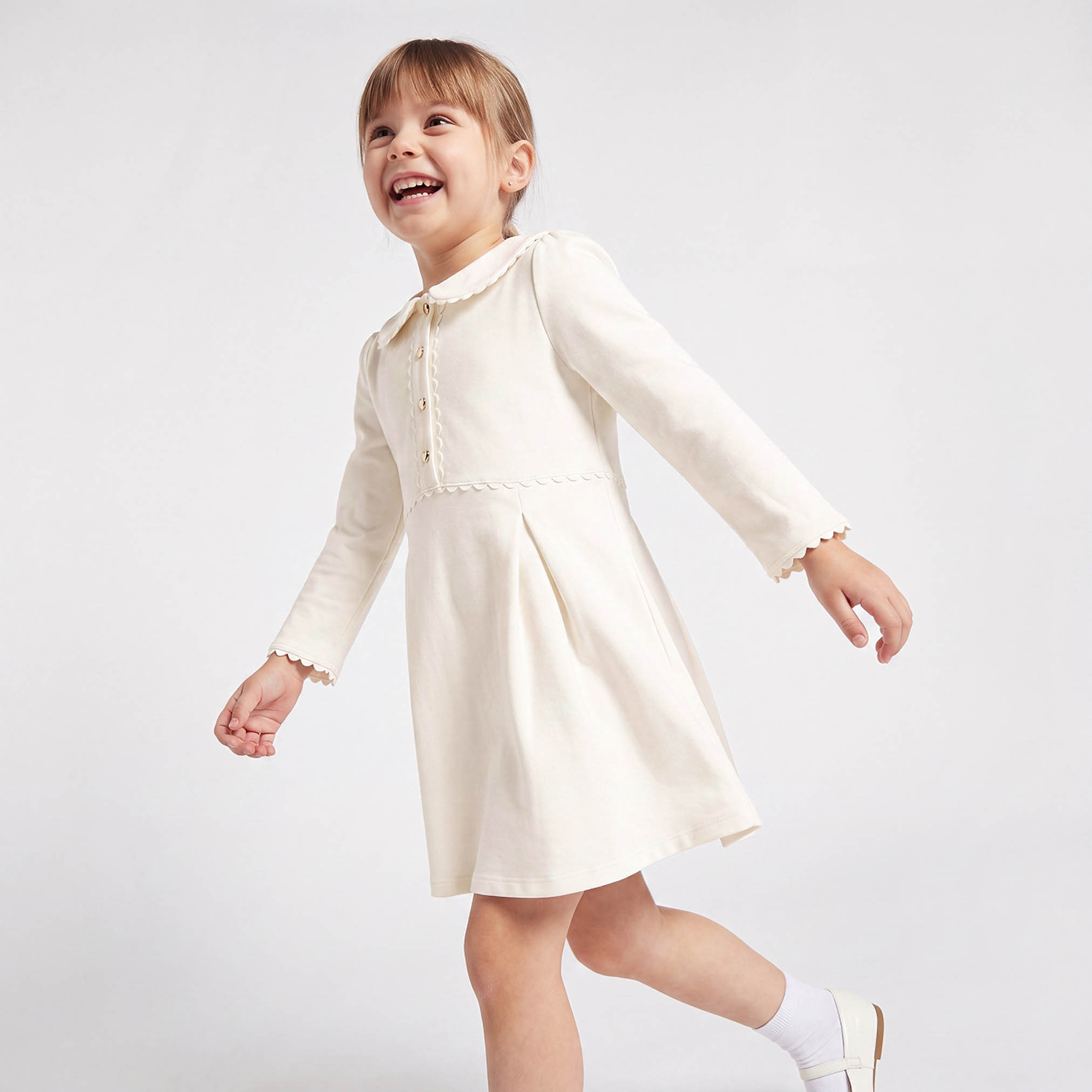 Juniors Peter Pan Long Sleeves Knee Length Dress with Pleated Design-girls-clothing-dressesandjumpsuits-image-5