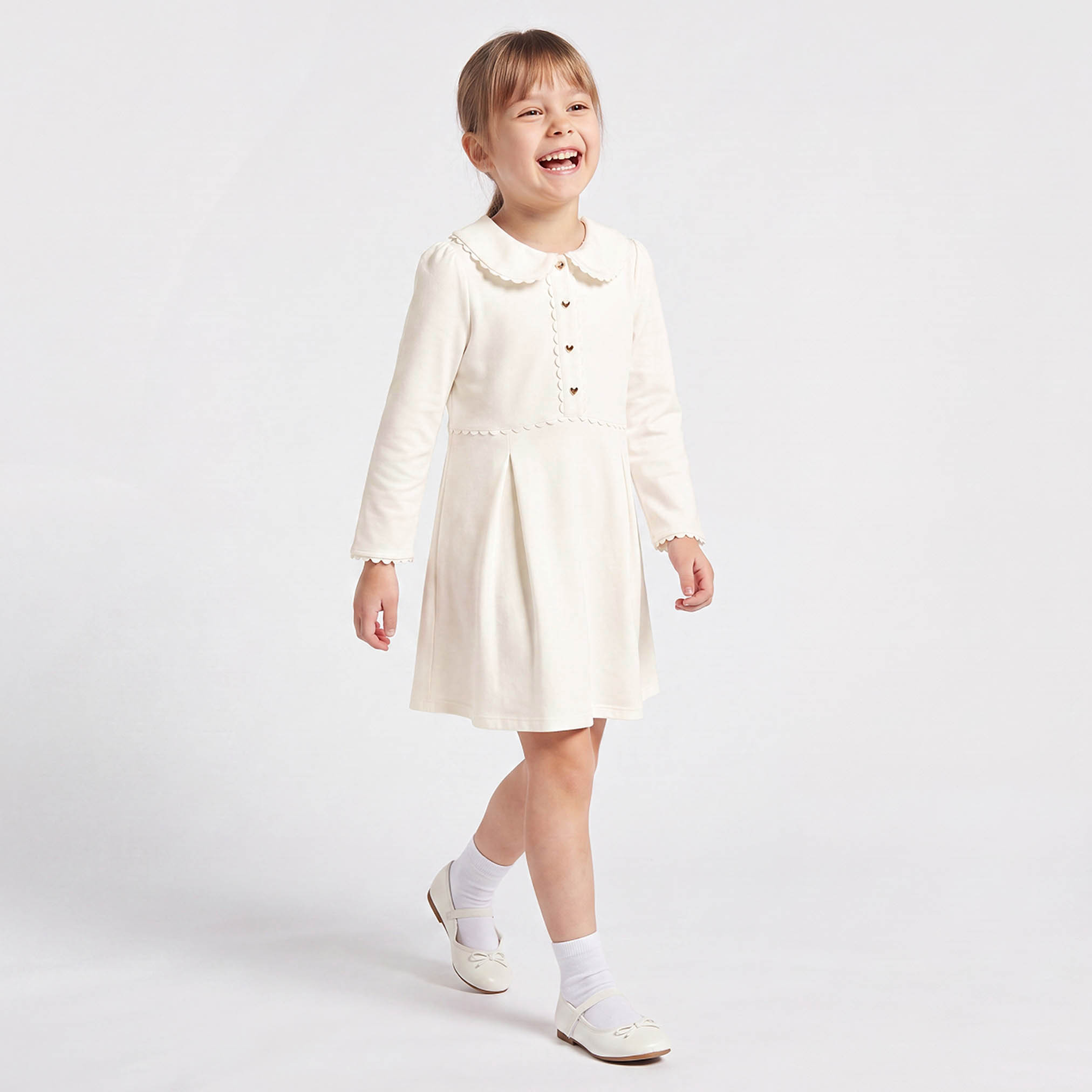 Juniors Peter Pan Long Sleeves Knee Length Dress with Pleated Design-girls-clothing-dressesandjumpsuits-image-4