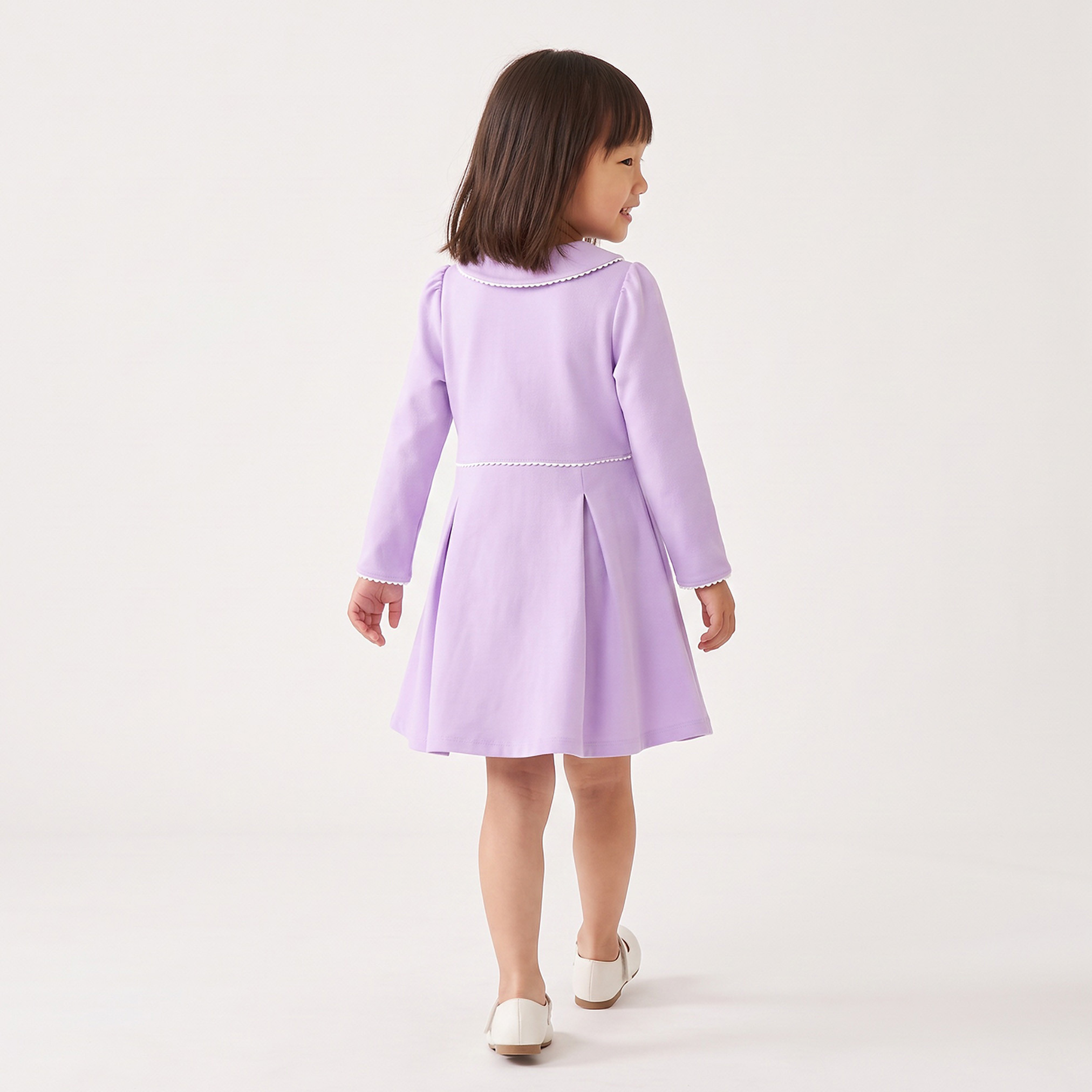 Juniors Peter Pan Collar Long Sleeves Knee Length Dress with Pleats-girls-clothing-dressesandjumpsuits-image-2