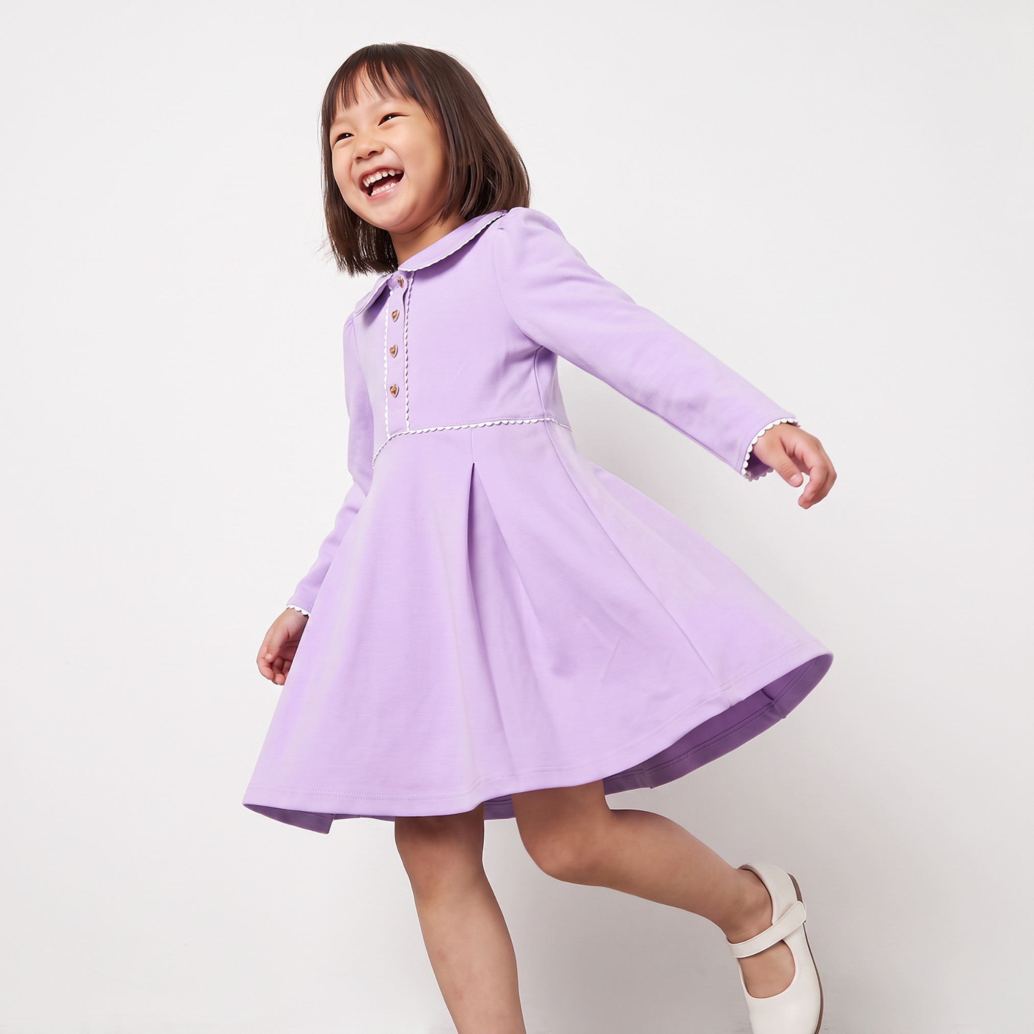 Juniors Peter Pan Collar Long Sleeves Knee Length Dress with Pleats-girls-clothing-dressesandjumpsuits-image-4