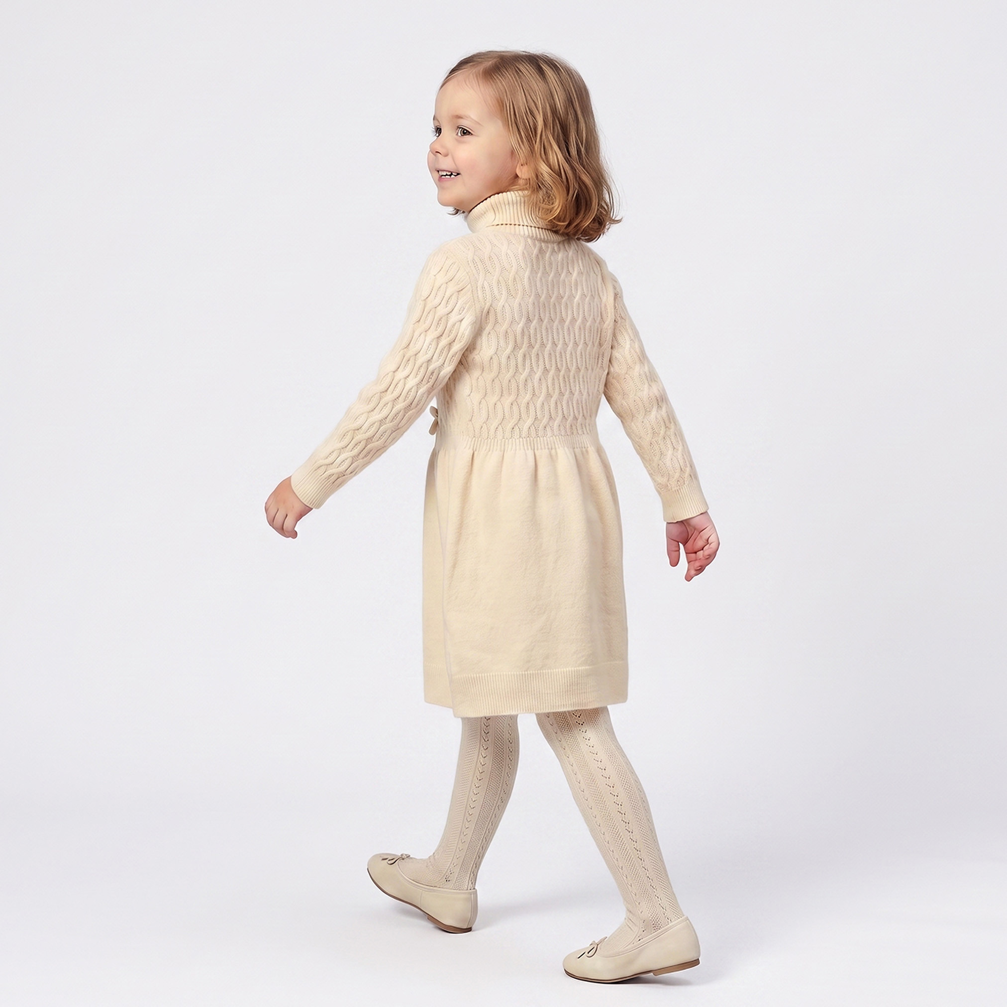 Juniors Turtle Neck Long Sleeves Knee Length Dress with Bow Accent-girls-clothing-dressesandjumpsuits-image-2