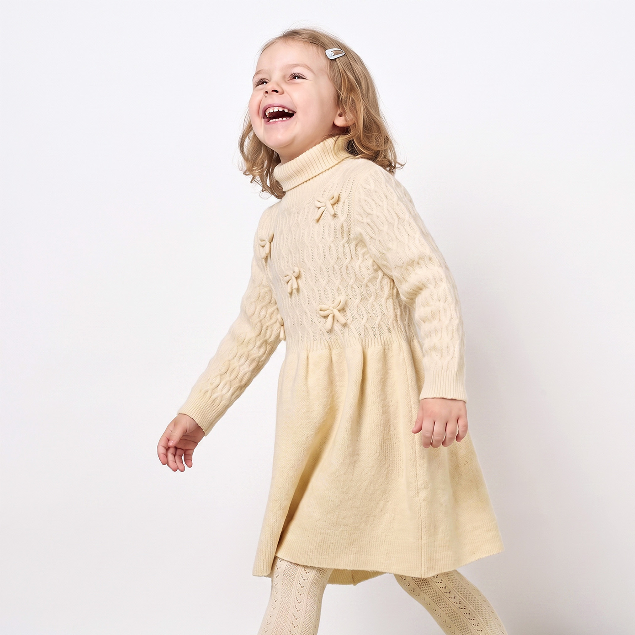Juniors Turtle Neck Long Sleeves Knee Length Dress with Bow Accent-girls-clothing-dressesandjumpsuits-image-3