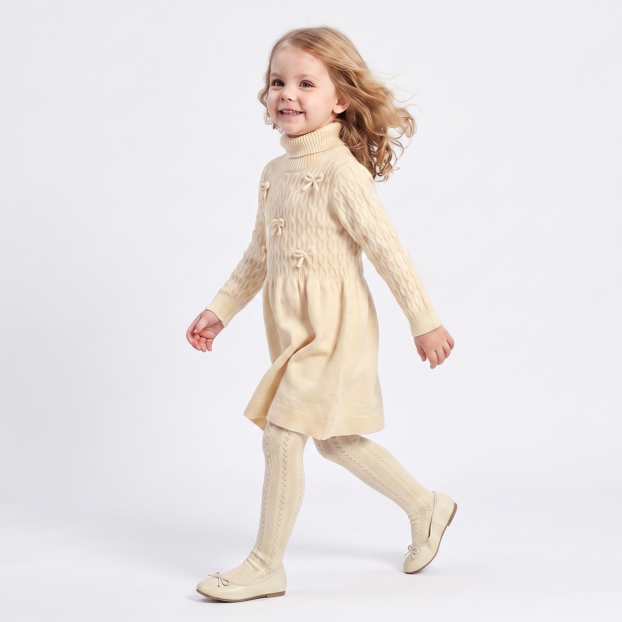 Juniors Turtle Neck Long Sleeves Knee Length Dress with Bow Accent-girls-clothing-dressesandjumpsuits-image-5