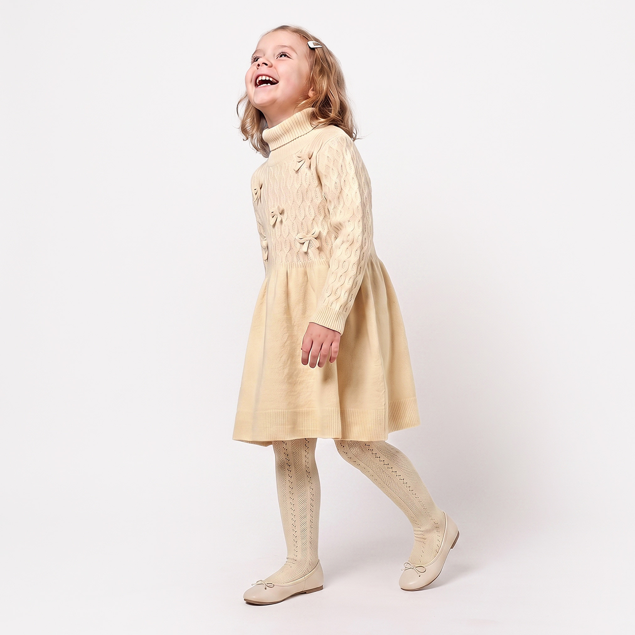 Juniors Turtle Neck Long Sleeves Knee Length Dress with Bow Accent-girls-clothing-dressesandjumpsuits-image-6