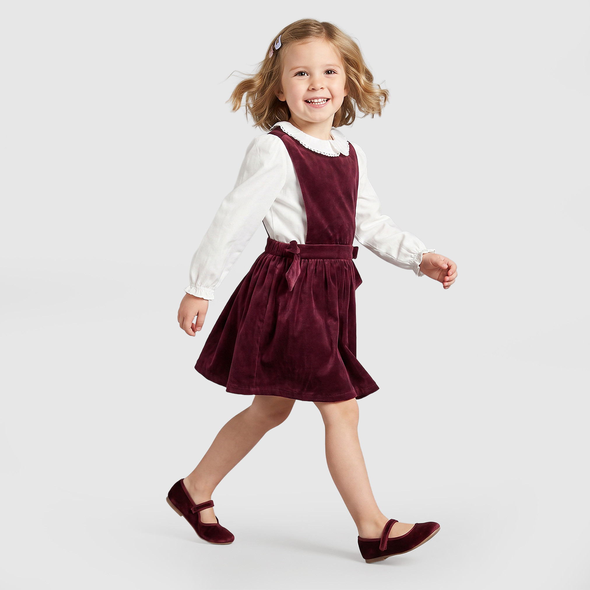 Juniors Round Neck Long Sleeves Knee Length Pinafore Dress with Bow Detail-girls-clothing-dressesandjumpsuits-image-6