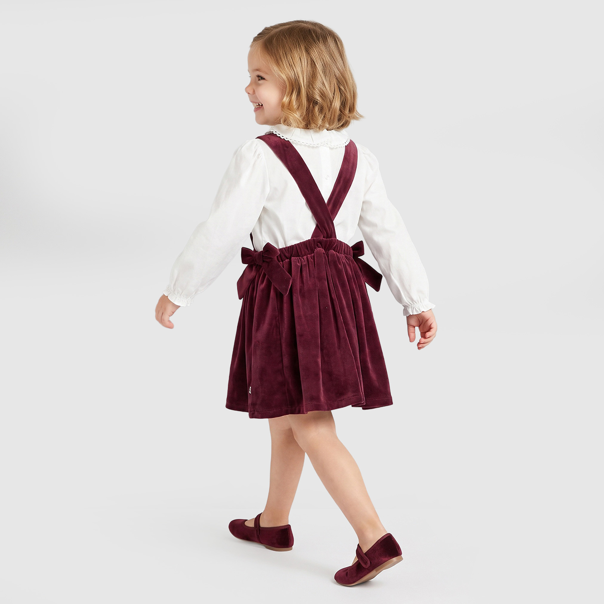 Juniors Round Neck Long Sleeves Knee Length Pinafore Dress with Bow Detail-girls-clothing-dressesandjumpsuits-image-2