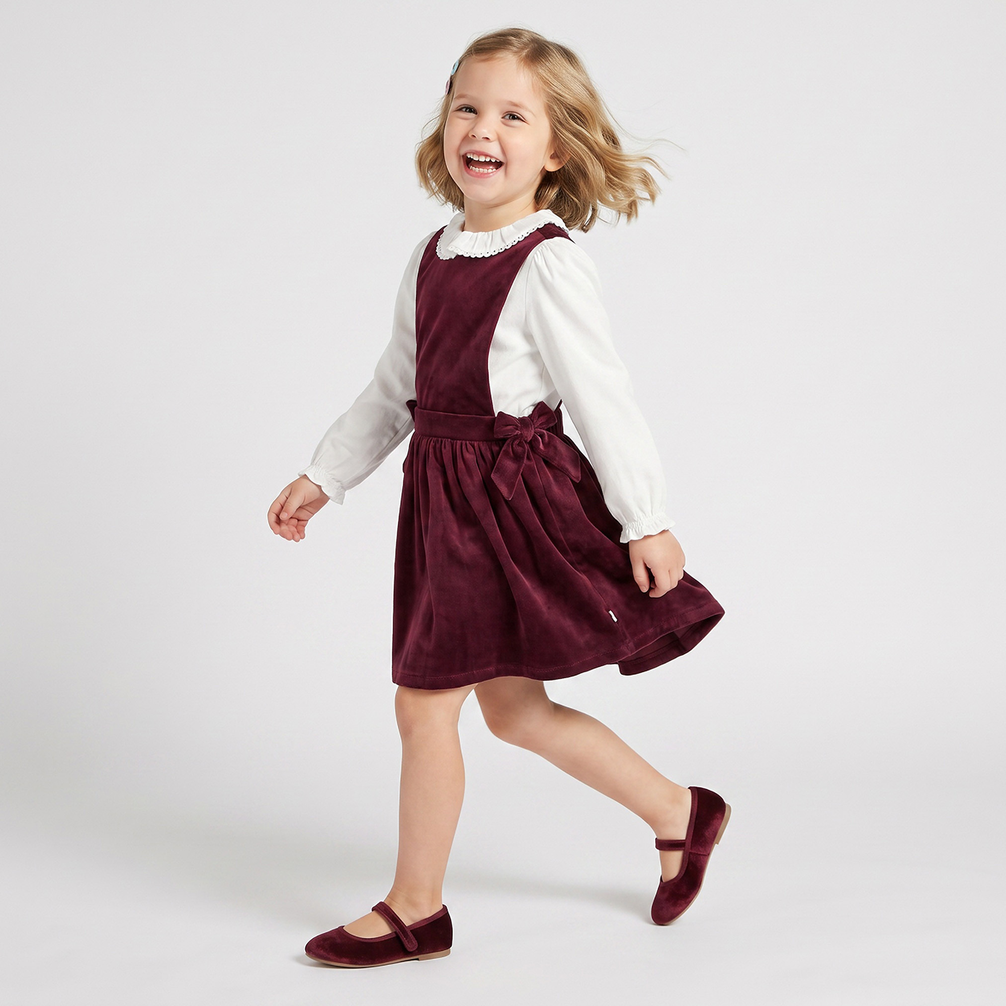 Juniors Round Neck Long Sleeves Knee Length Pinafore Dress with Bow Detail-girls-clothing-dressesandjumpsuits-image-7