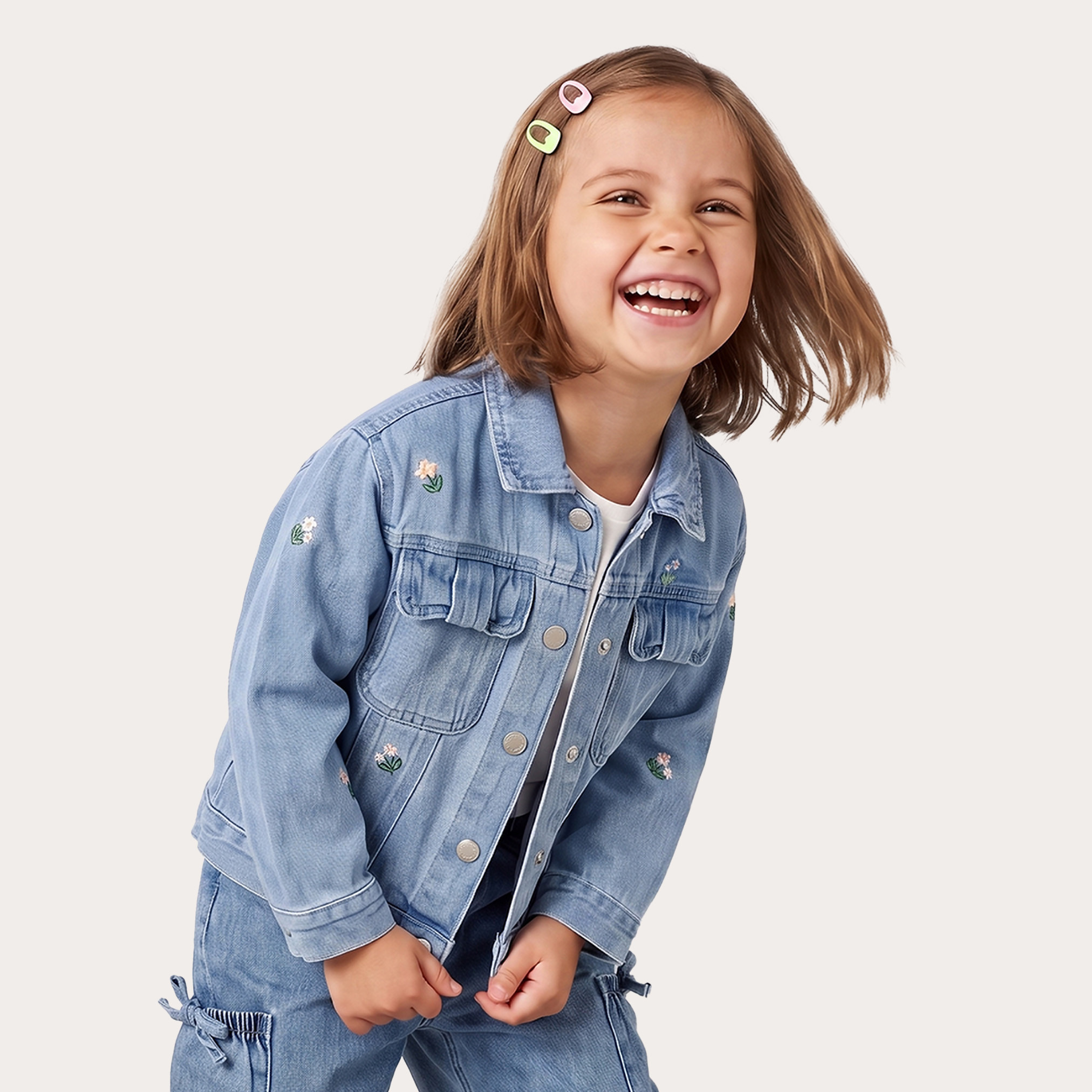 Juniors Floral Embroidery Denim Jacket with Button Closure-baby-girls-clothing-winterwear-jacketsandcoats-image-1