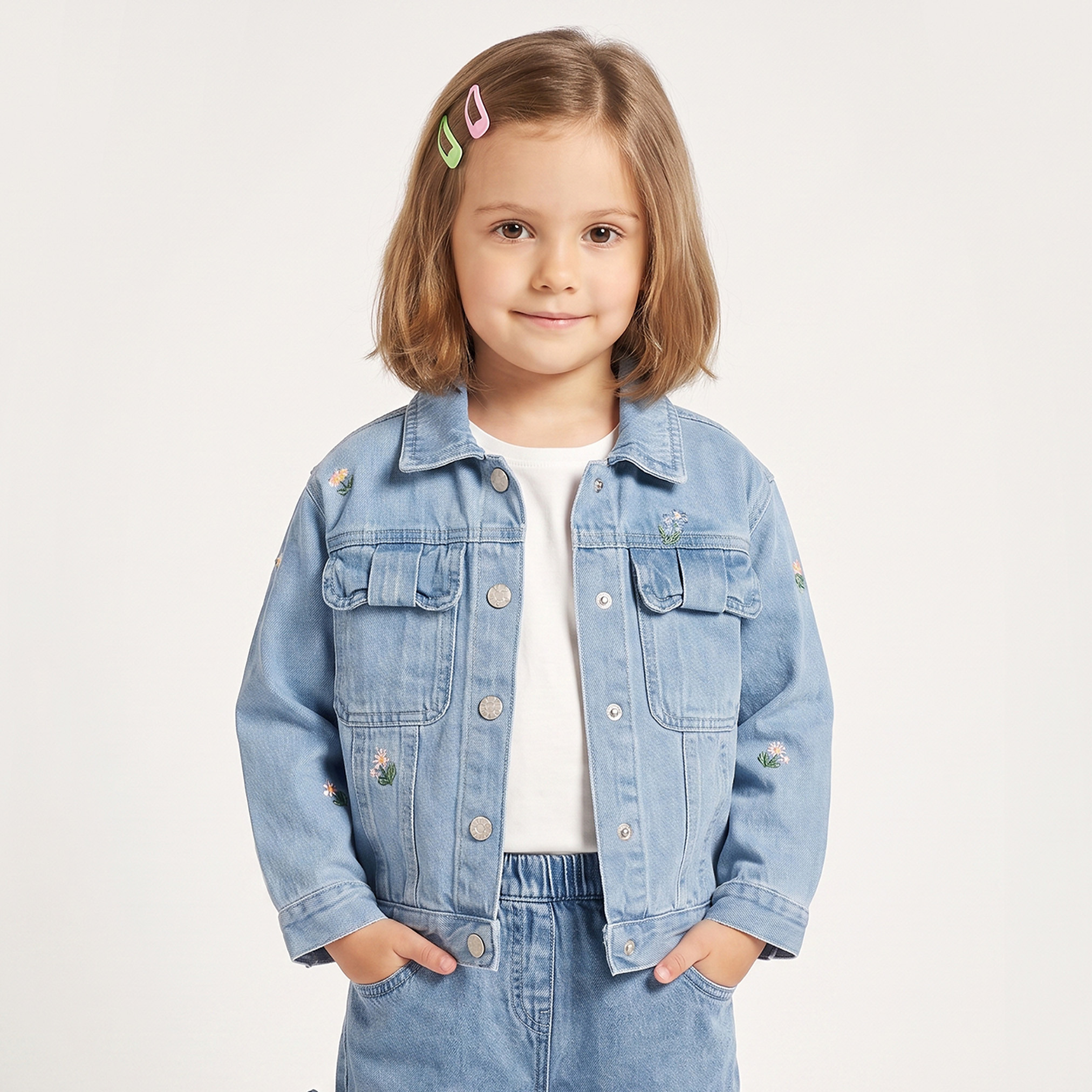 Juniors Floral Embroidery Denim Jacket with Button Closure-baby-girls-clothing-winterwear-jacketsandcoats-image-6