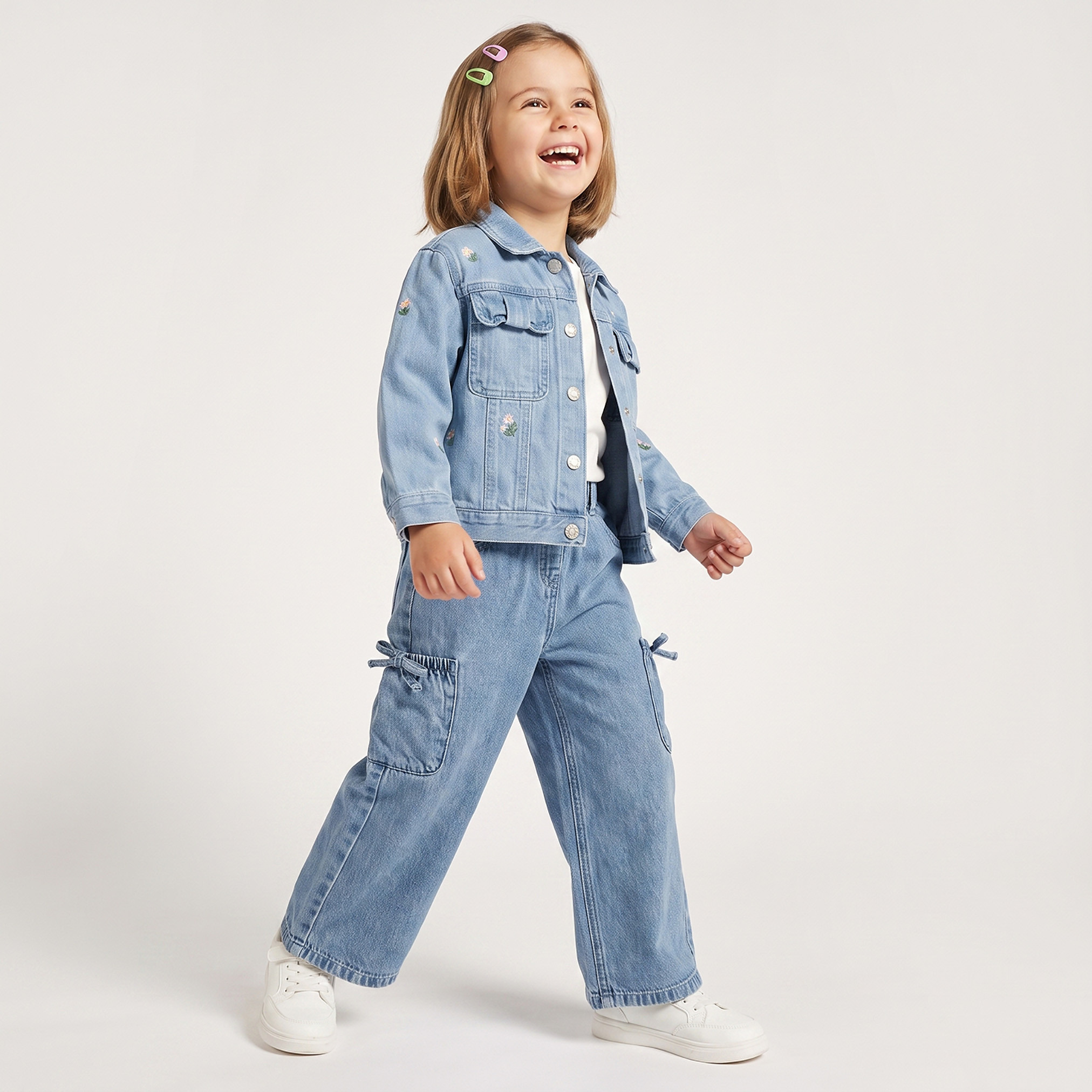 Juniors Floral Embroidery Denim Jacket with Button Closure-baby-girls-clothing-winterwear-jacketsandcoats-image-5