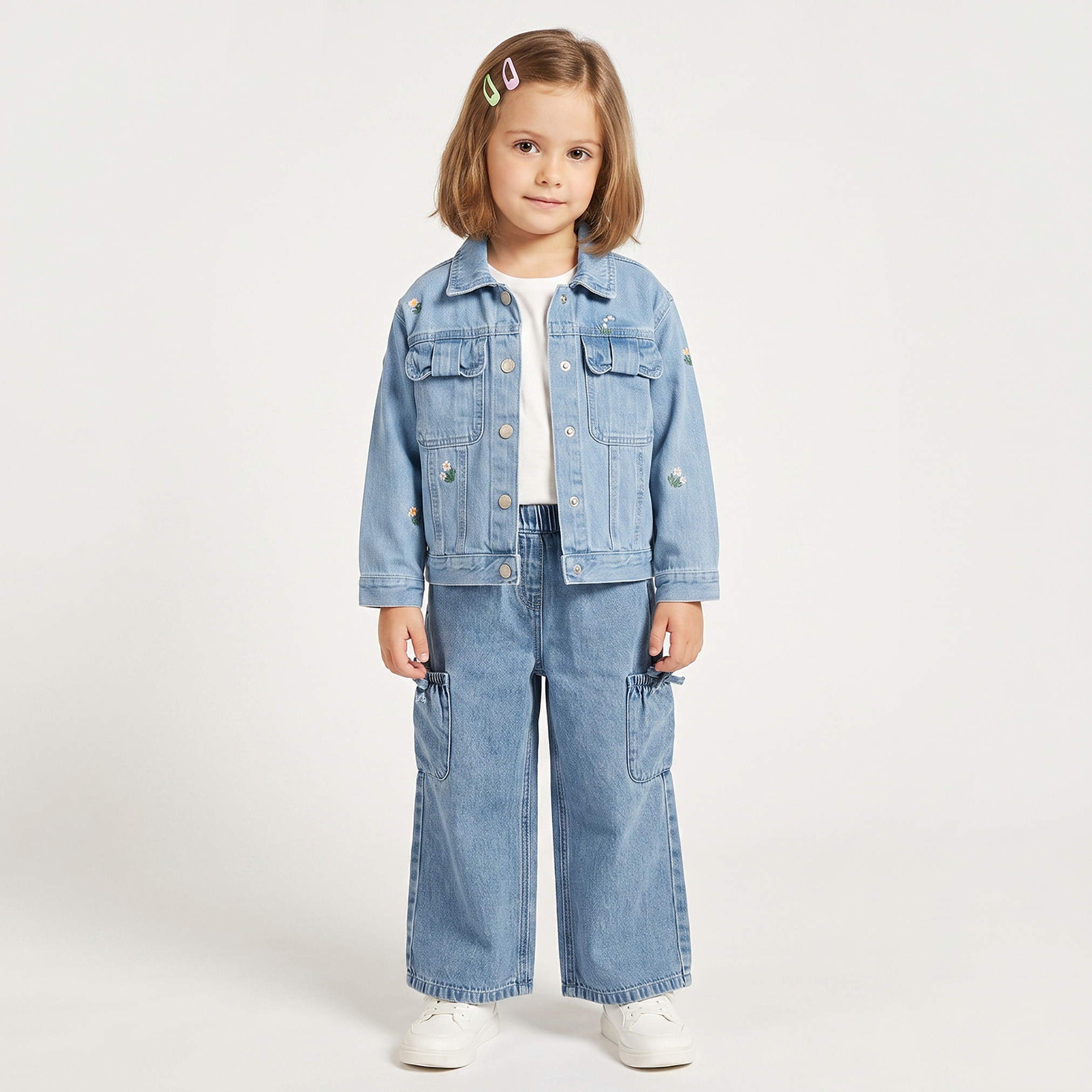 Juniors Floral Embroidery Denim Jacket with Button Closure-baby-girls-clothing-winterwear-jacketsandcoats-image-2