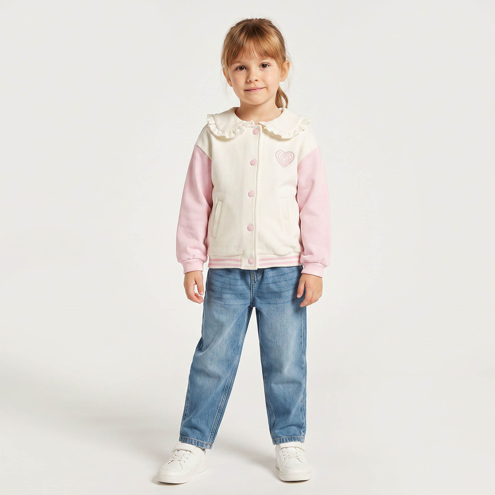 جاكيت بومبر بياقة طويلة وأكمام طويلة مطرز بشعار من جونيورز-baby-girls-clothing-winterwear-jacketsandcoats-image-2