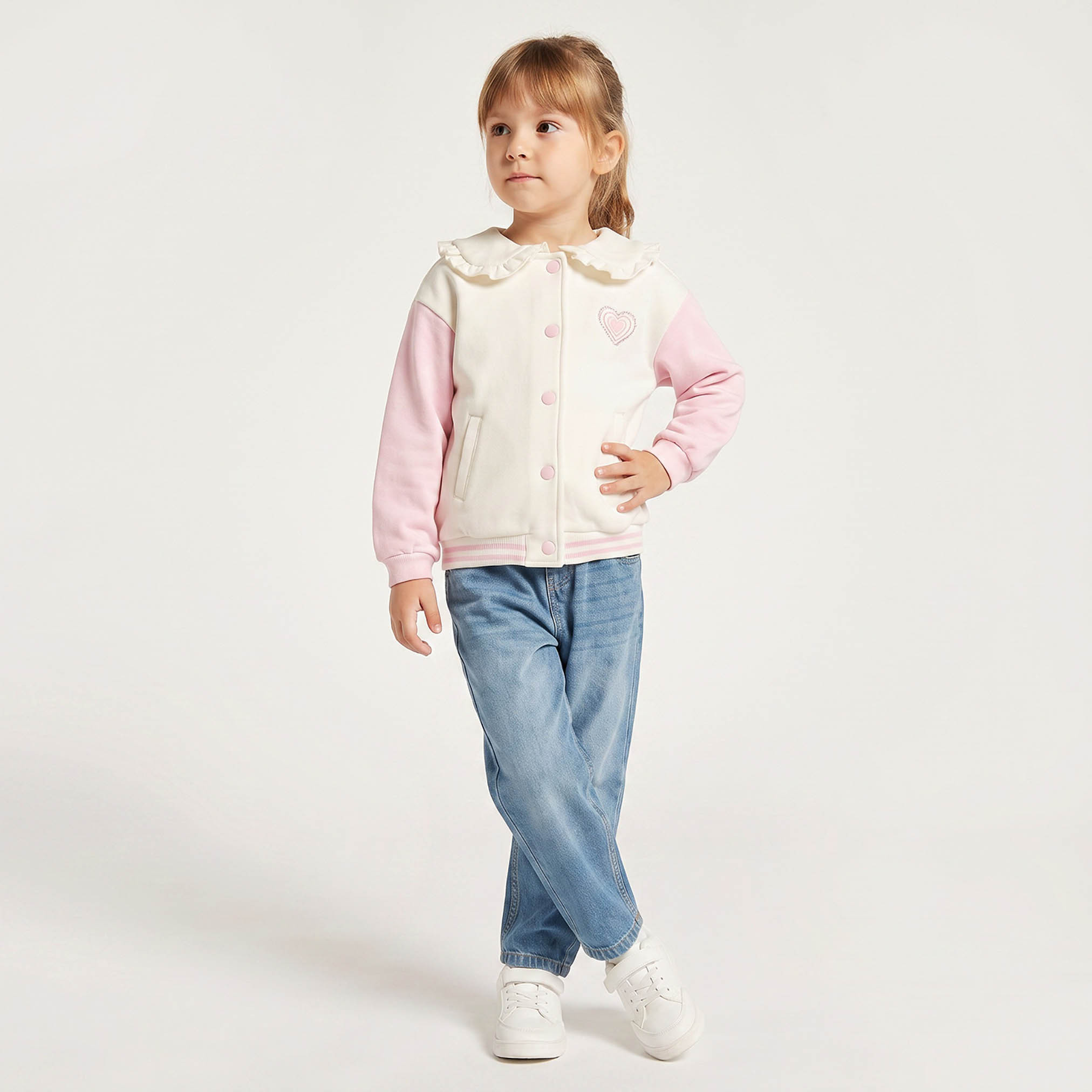 جاكيت بومبر بياقة طويلة وأكمام طويلة مطرز بشعار من جونيورز-baby-girls-clothing-winterwear-jacketsandcoats-image-5