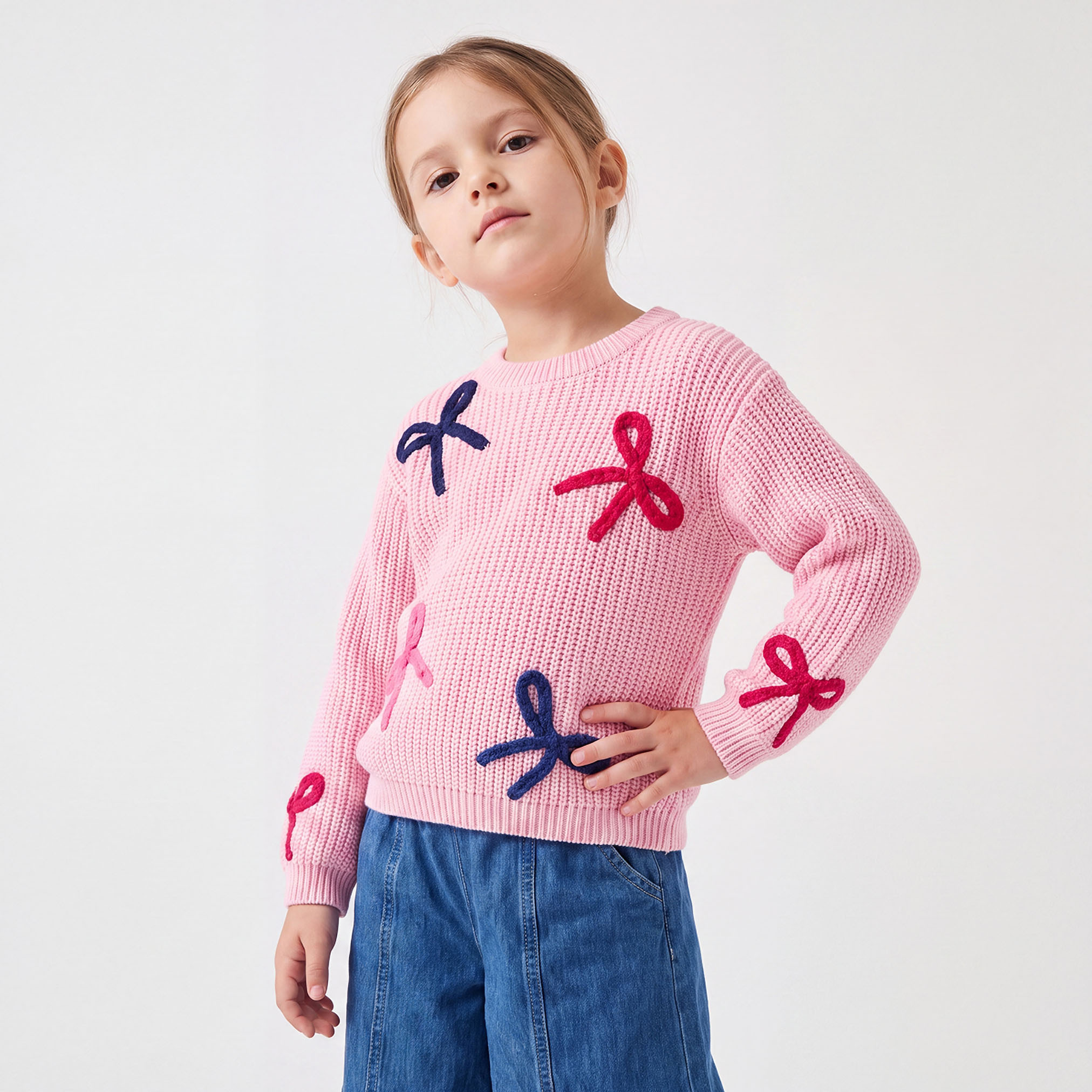 Juniors Bow Applique Jumper with Long Sleeves-girls-clothing-jumpersandcardigans-image-1