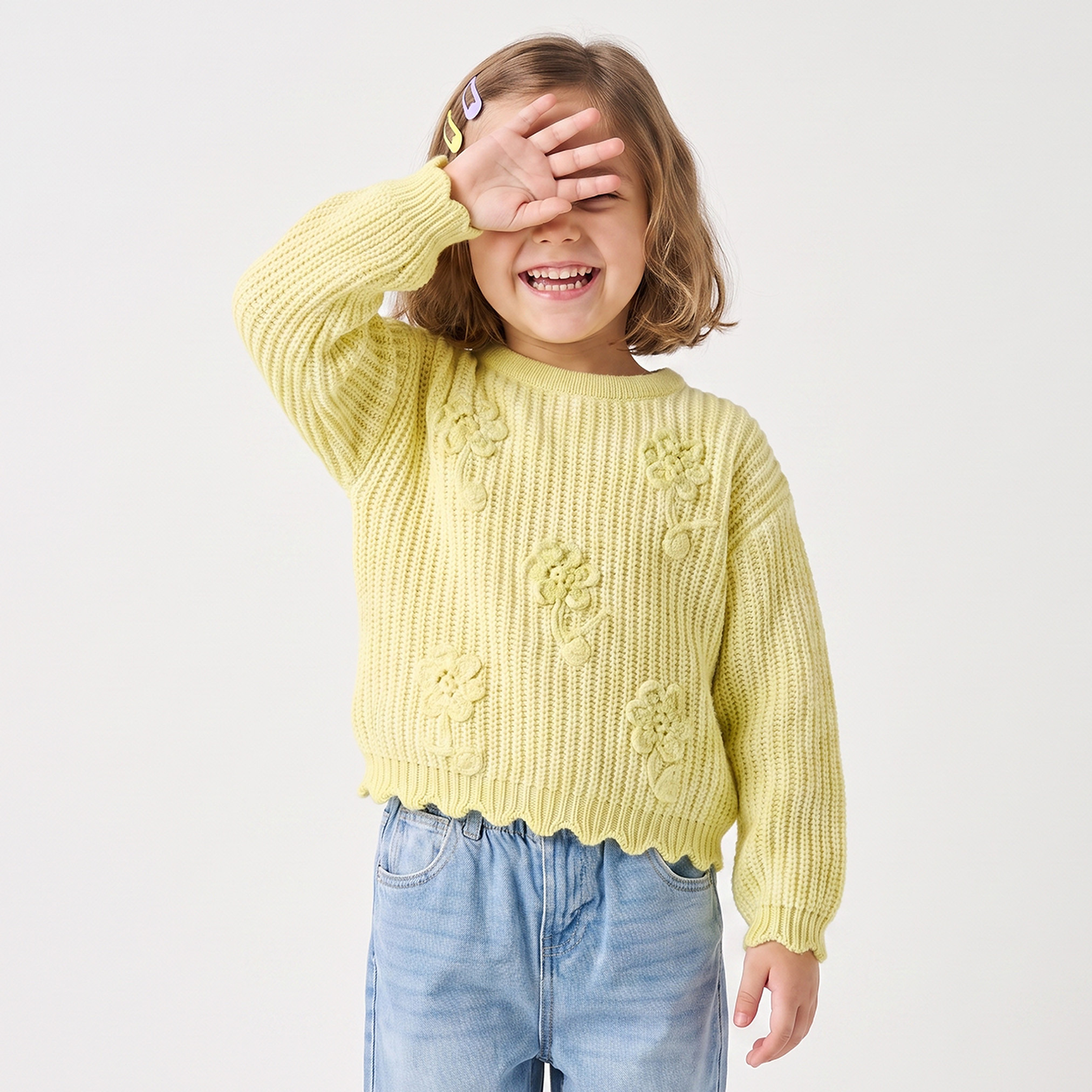 Juniors Floral Applique Sweater with Long Sleeves-girls-clothing-jumpersandcardigans-image-1