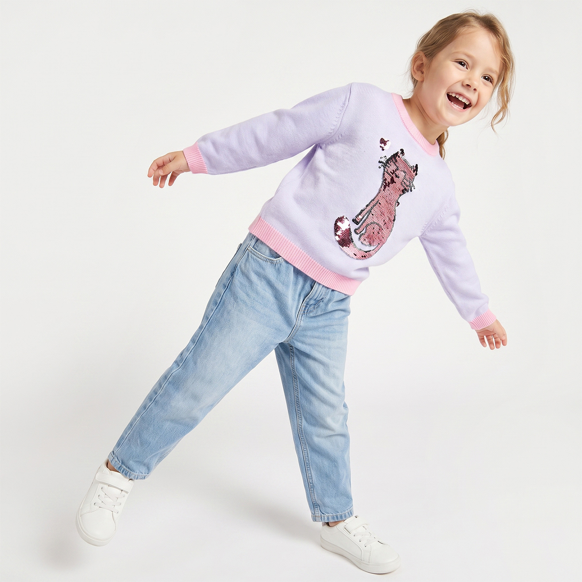 Juniors Sequin Cat Sweater with Long Sleeves-girls-clothing-jumpersandcardigans-image-2
