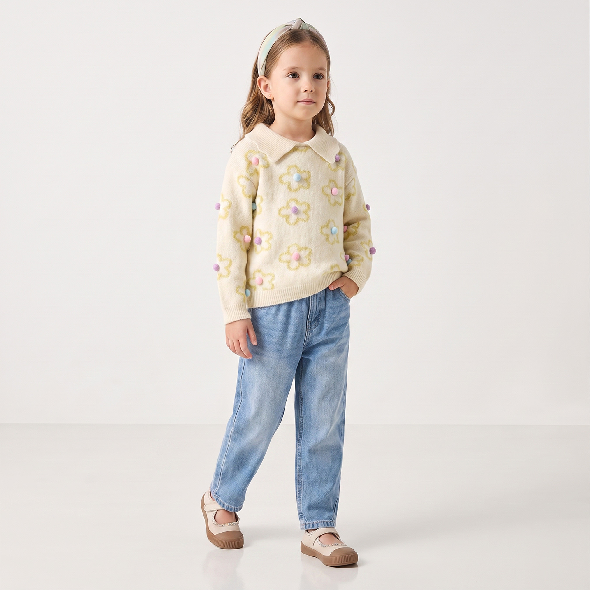 كنزة بطبعات أزهار وأكمام طويلة من جونيورز-girls-clothing-jumpersandcardigans-image-2