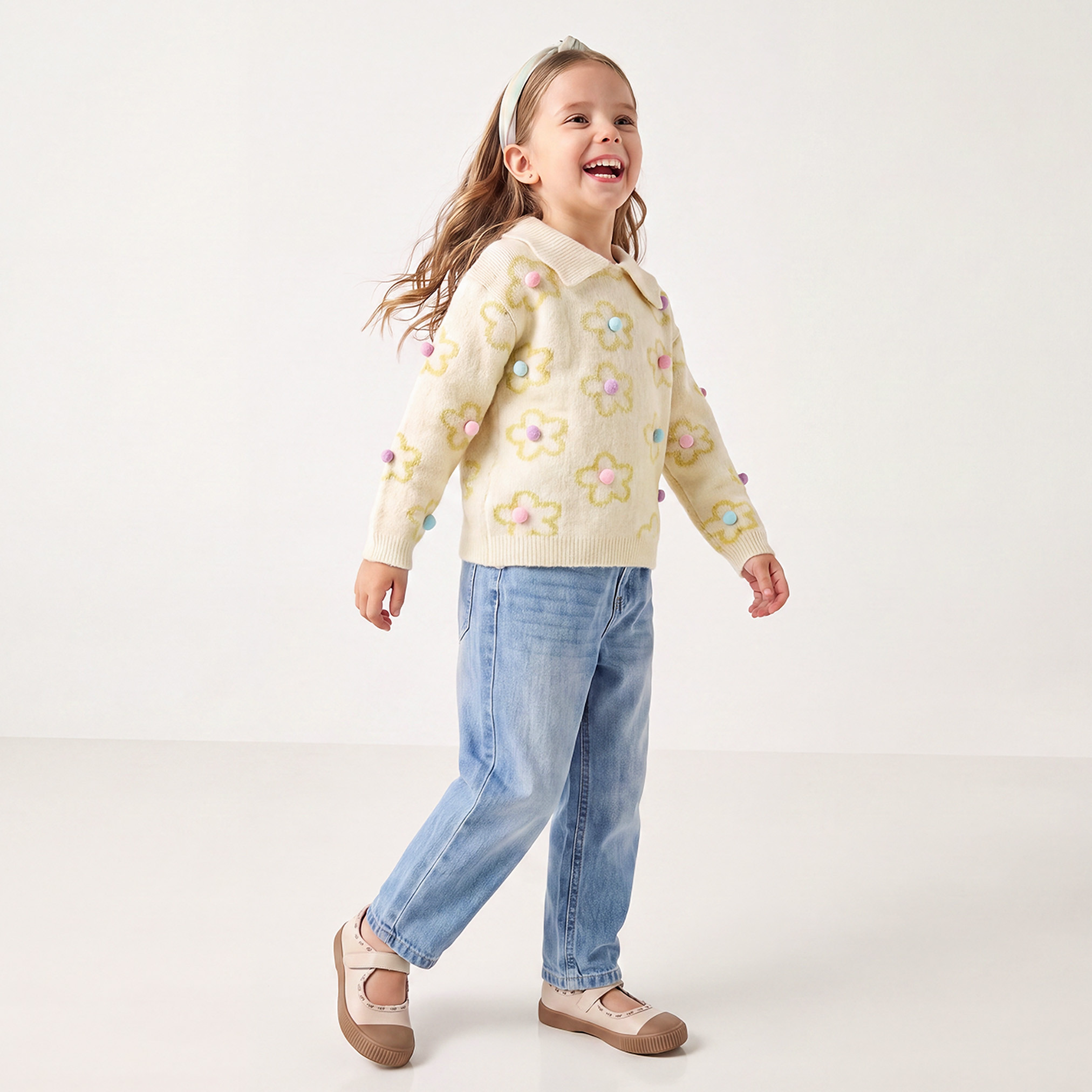 كنزة بطبعات أزهار وأكمام طويلة من جونيورز-girls-clothing-jumpersandcardigans-image-5