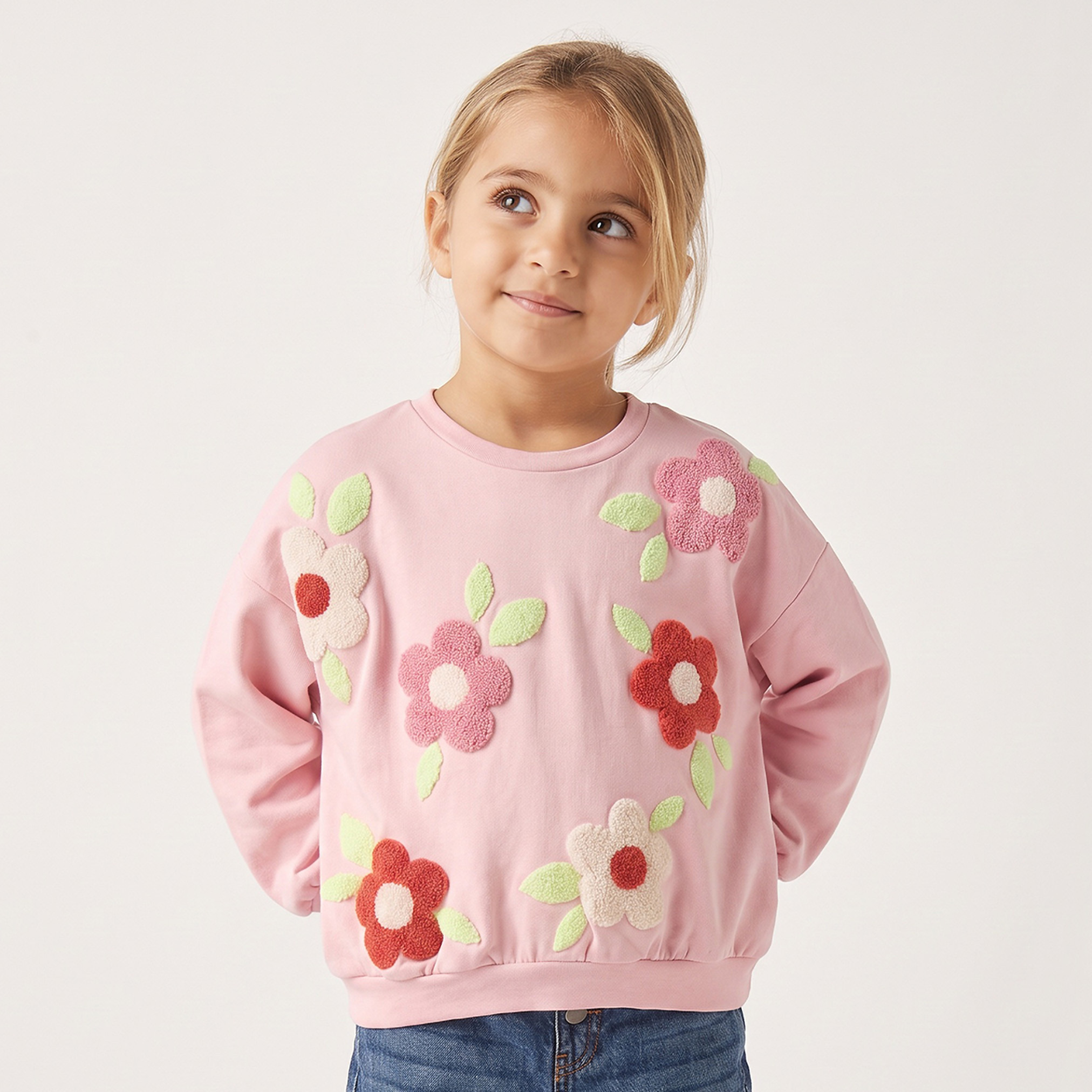Juniors Floral Embroidered Sweatshirt with Long Sleeves-girls-clothing-sweatshirts-image-1