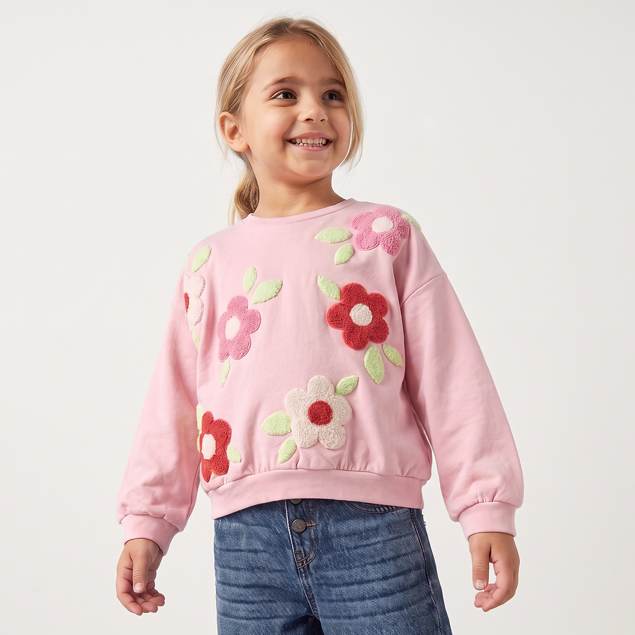 Juniors Floral Embroidered Sweatshirt with Long Sleeves-girls-clothing-sweatshirts-image-5