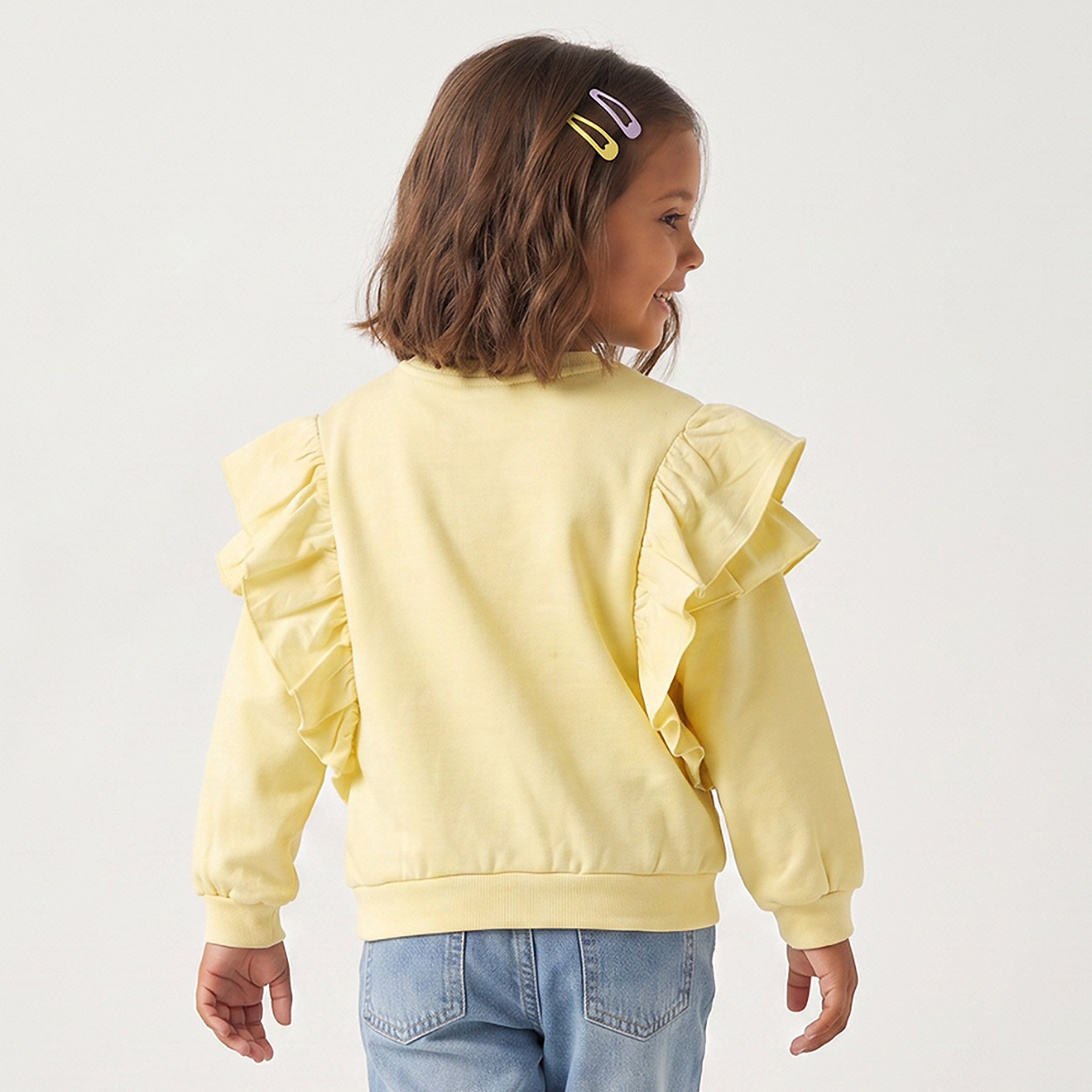 Juniors Crew Neck Sweatshirt with Floral Applique-girls-clothing-sweatshirts-image-2
