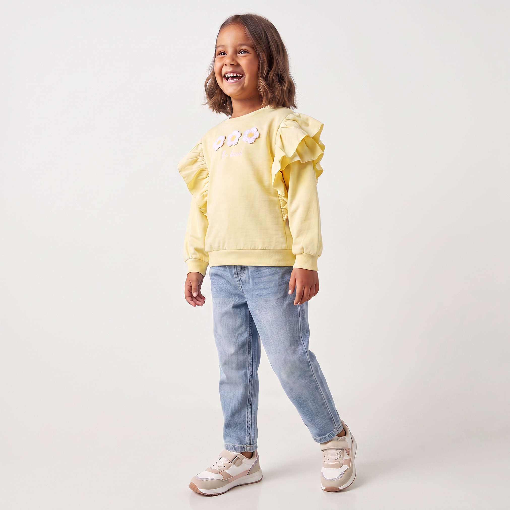 Juniors Crew Neck Sweatshirt with Floral Applique-girls-clothing-sweatshirts-image-3