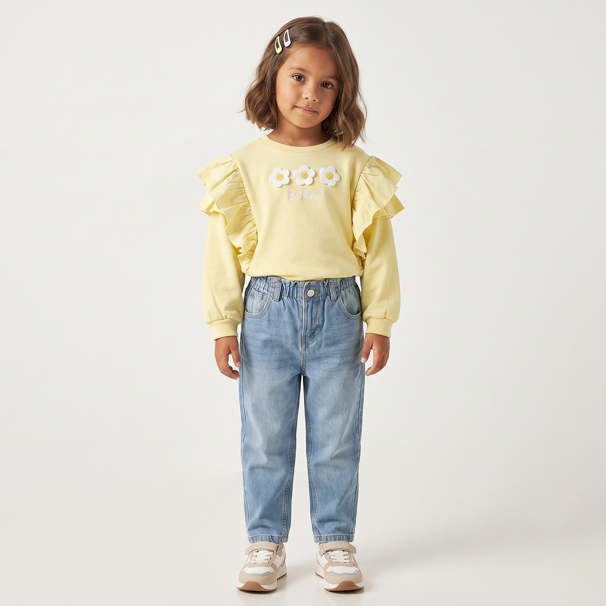 Juniors Crew Neck Sweatshirt with Floral Applique-girls-clothing-sweatshirts-image-5