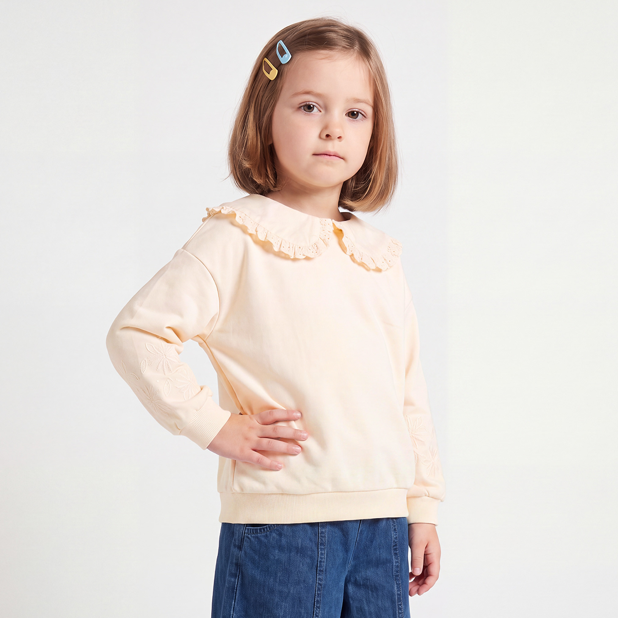 Juniors Ruffle Trim Sweatshirt with Long Sleeves-girls-clothing-sweatshirts-image-1