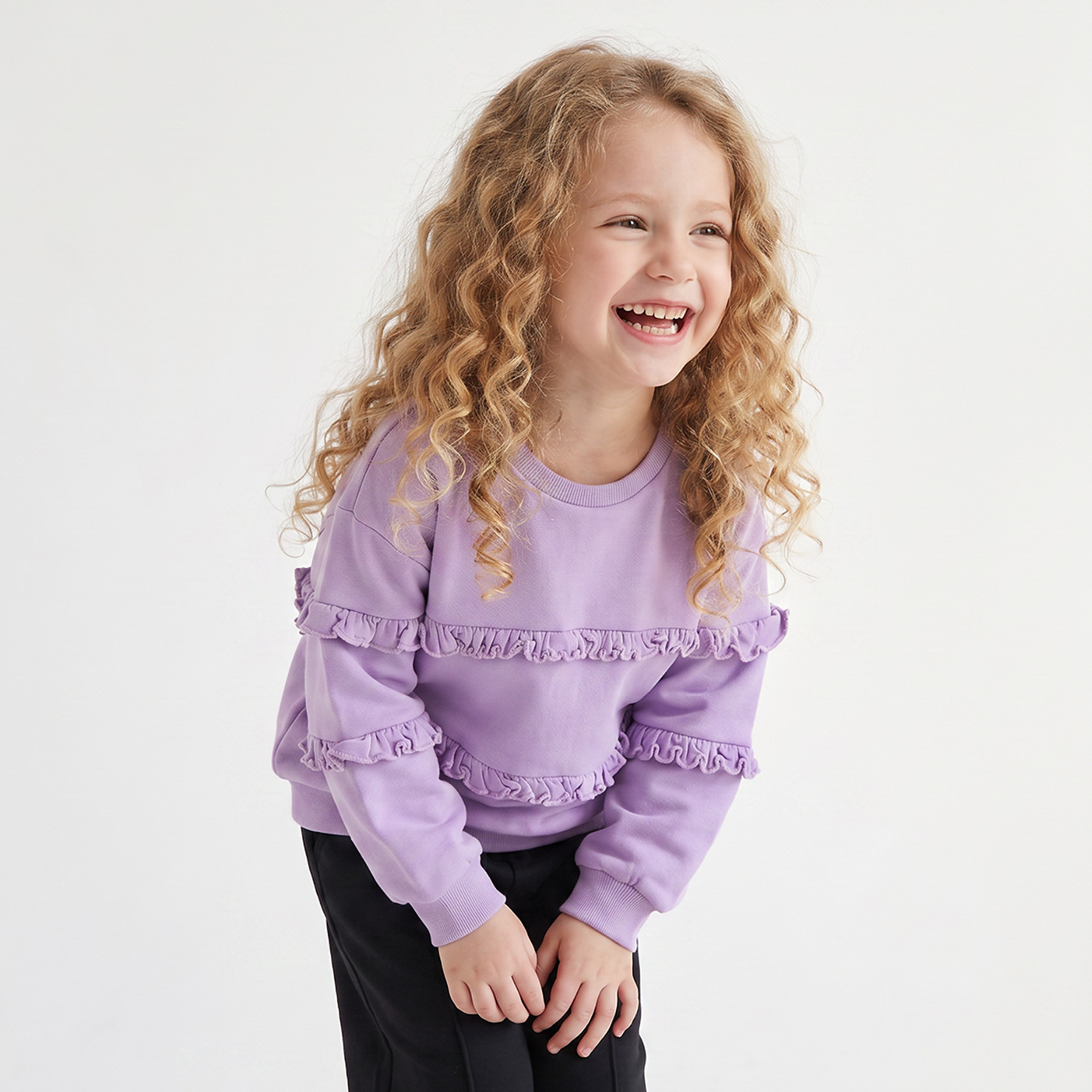 Juniors Ruffle Detail Sweatshirt with Long Sleeves-girls-clothing-sweatshirts-image-1