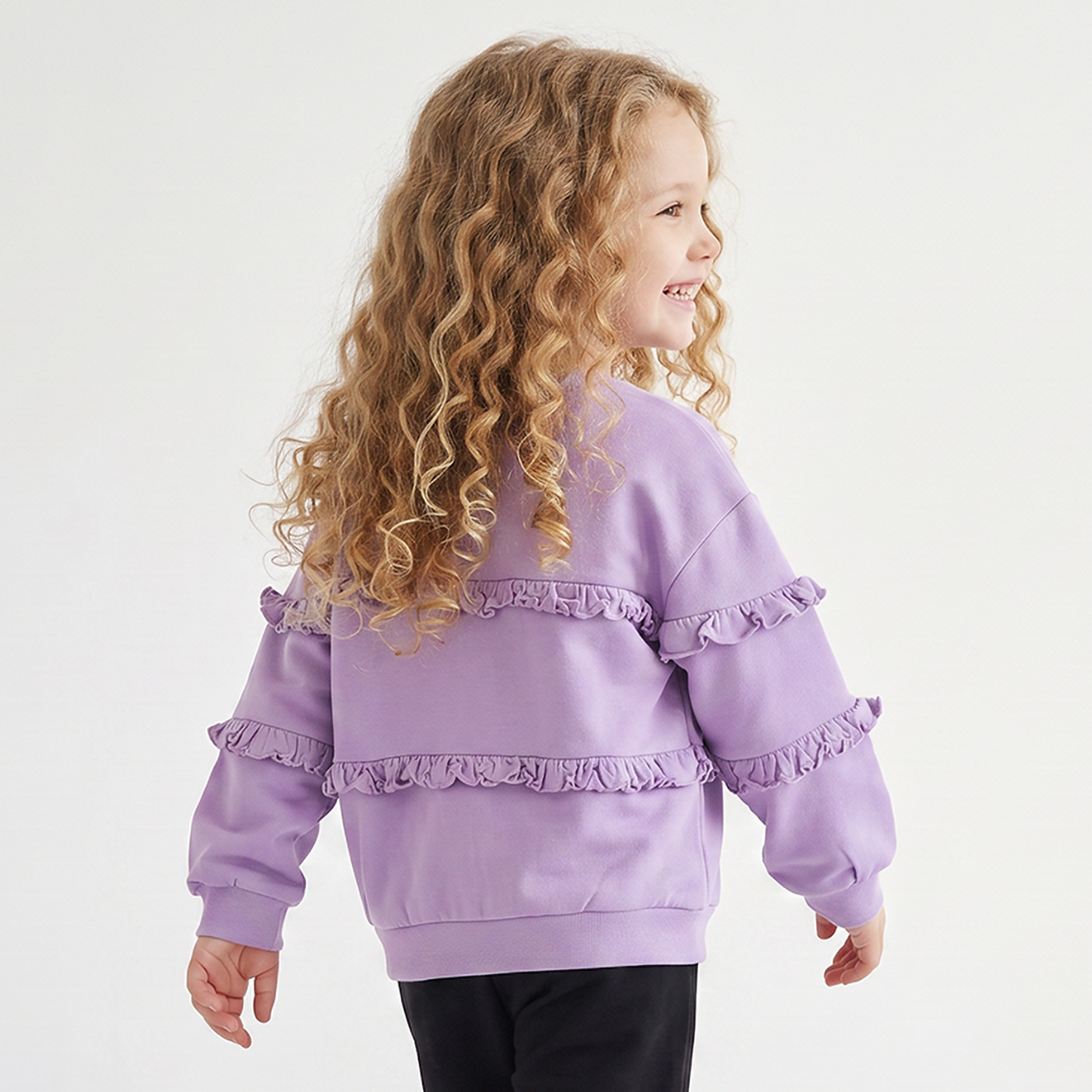 Juniors Ruffle Detail Sweatshirt with Long Sleeves-girls-clothing-sweatshirts-image-2