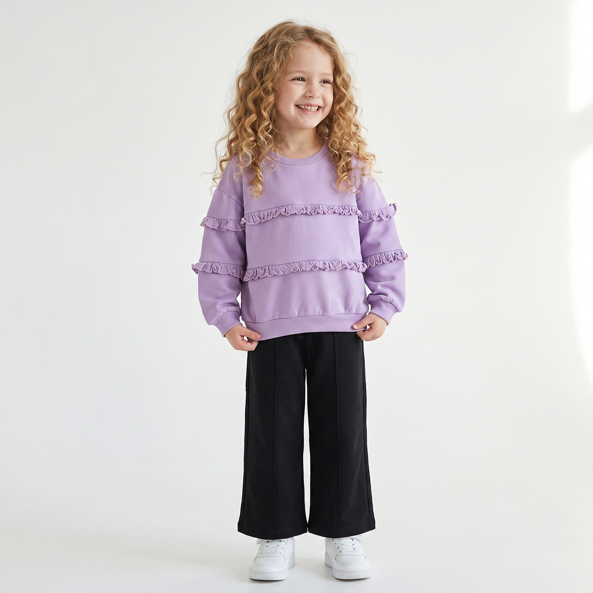 Juniors Ruffle Detail Sweatshirt with Long Sleeves-girls-clothing-sweatshirts-image-3