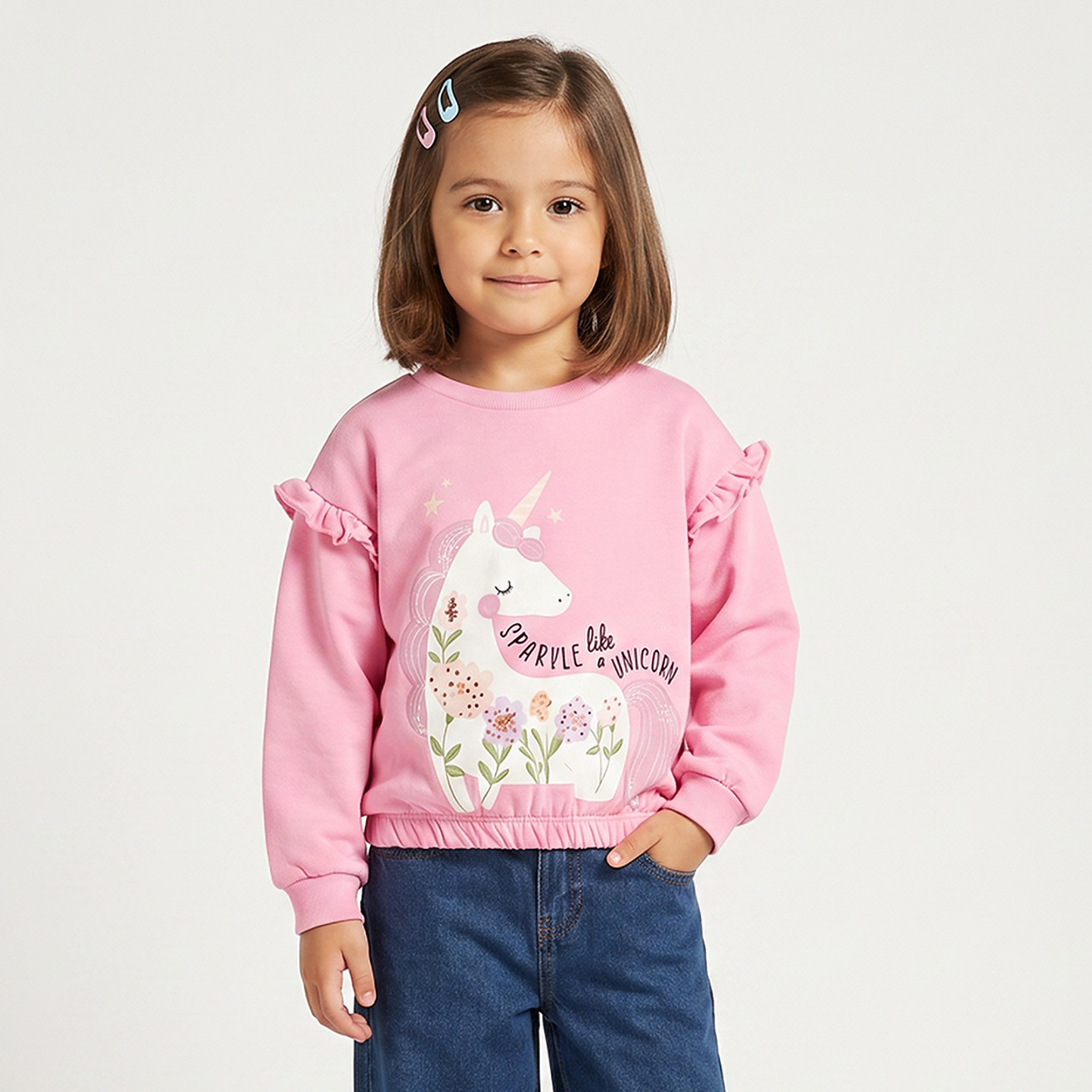 Juniors Unicorn Print Sweatshirt with Long Sleeves-girls-clothing-sweatshirts-image-1