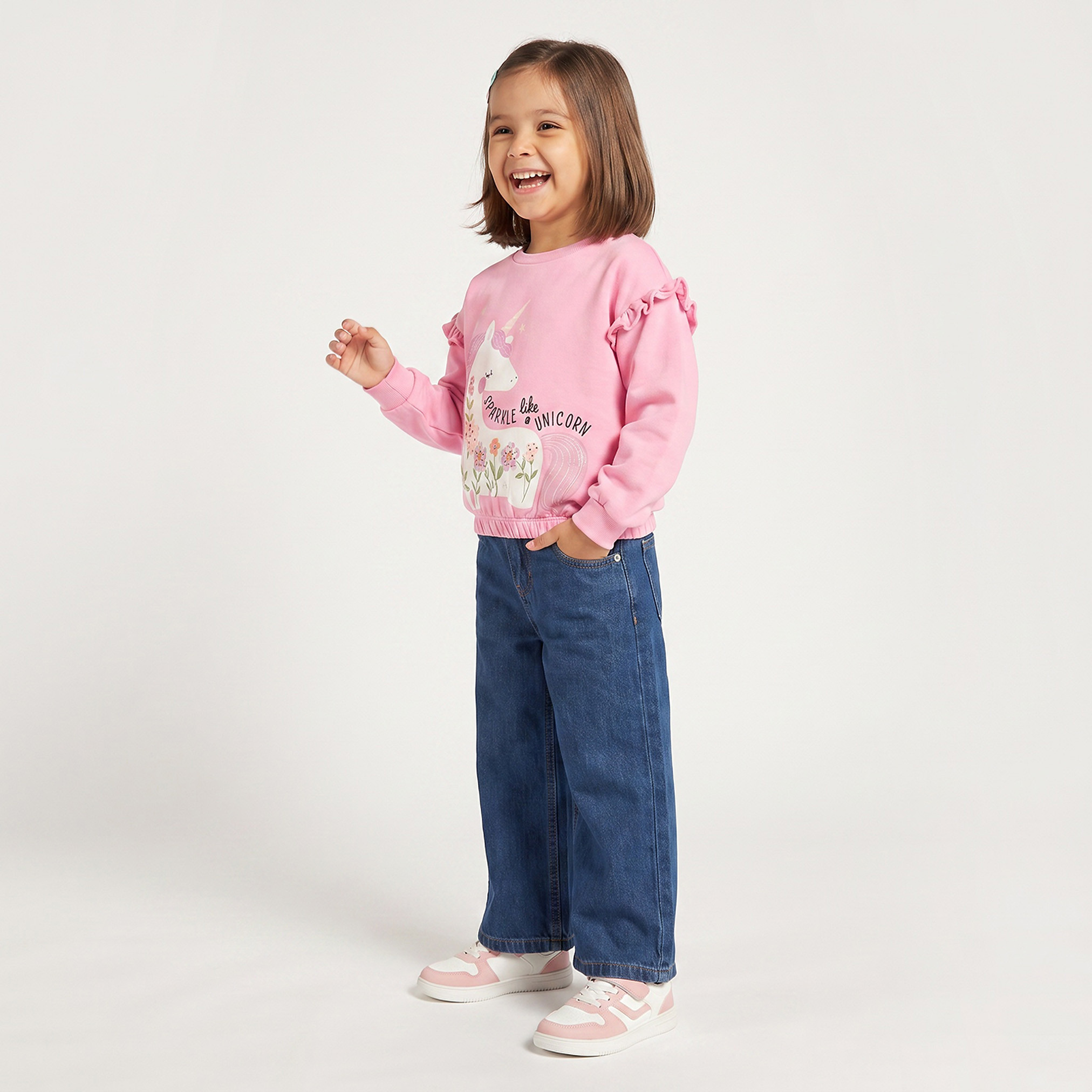 Juniors Unicorn Print Sweatshirt with Long Sleeves-girls-clothing-sweatshirts-image-2