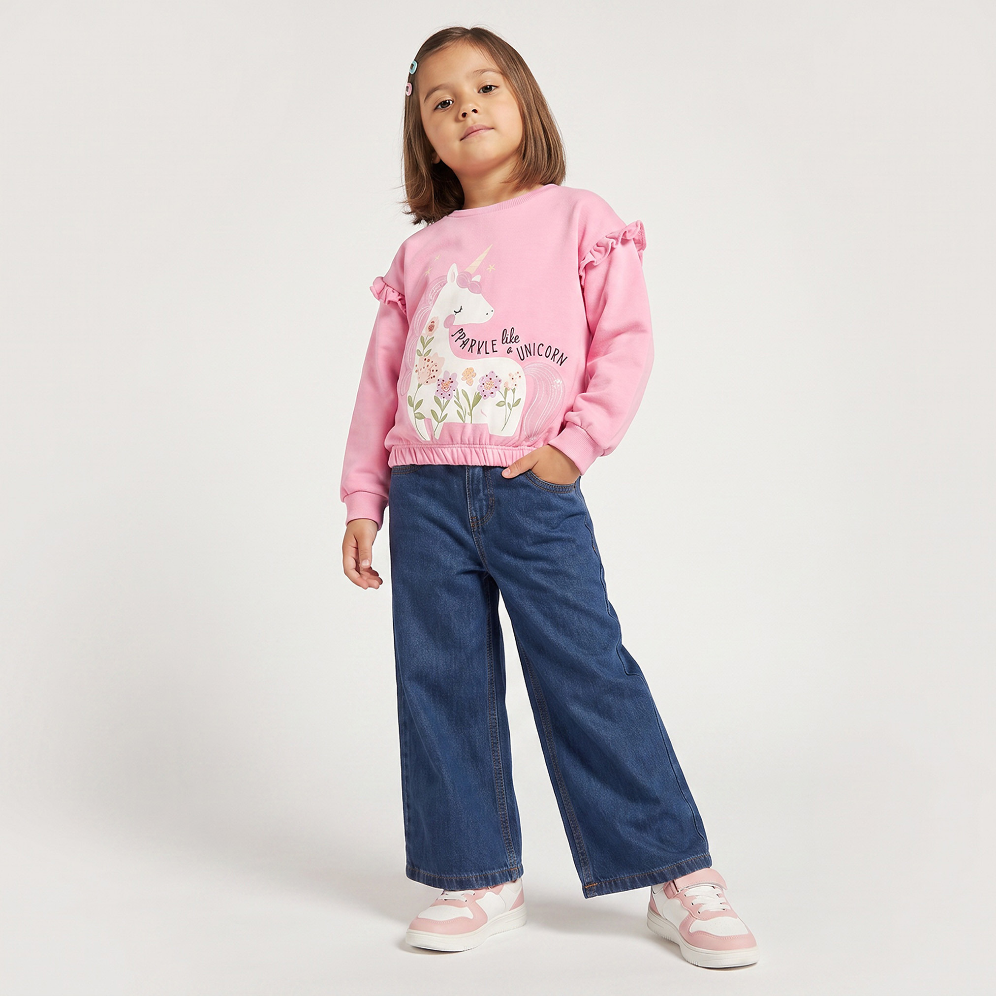 Juniors Unicorn Print Sweatshirt with Long Sleeves-girls-clothing-sweatshirts-image-4