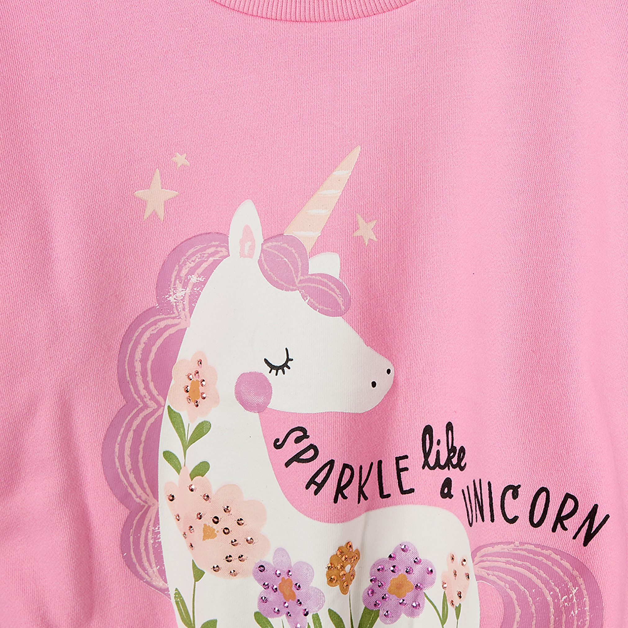 Juniors Unicorn Print Sweatshirt with Long Sleeves-girls-clothing-sweatshirts-image-5