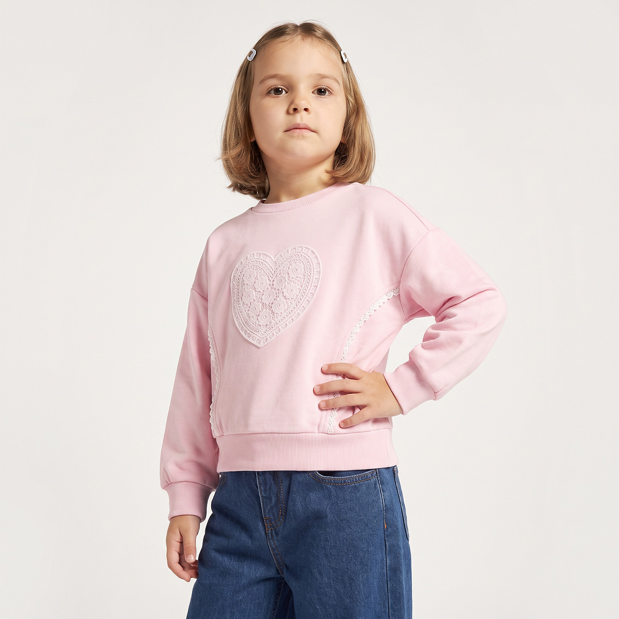 سويت شيرت بأكمام طويلة وتزيينات قلب دانتيل من جونيورز-girls-clothing-sweatshirts-image-1