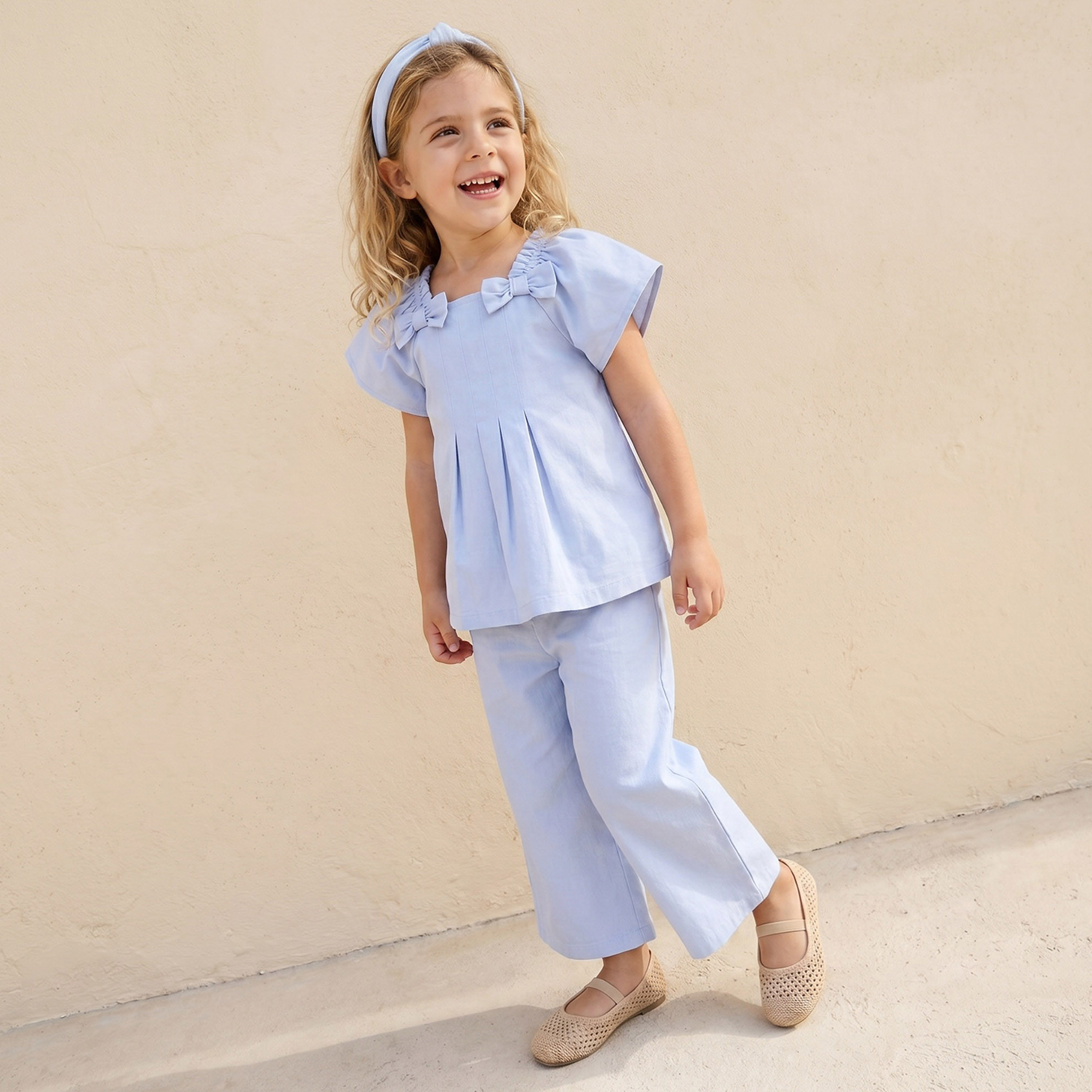 Juniors Square Neck Short Sleeves Top and Pants Set with Bow Accent-baby-girls-clothing-setsandcoords-image-7