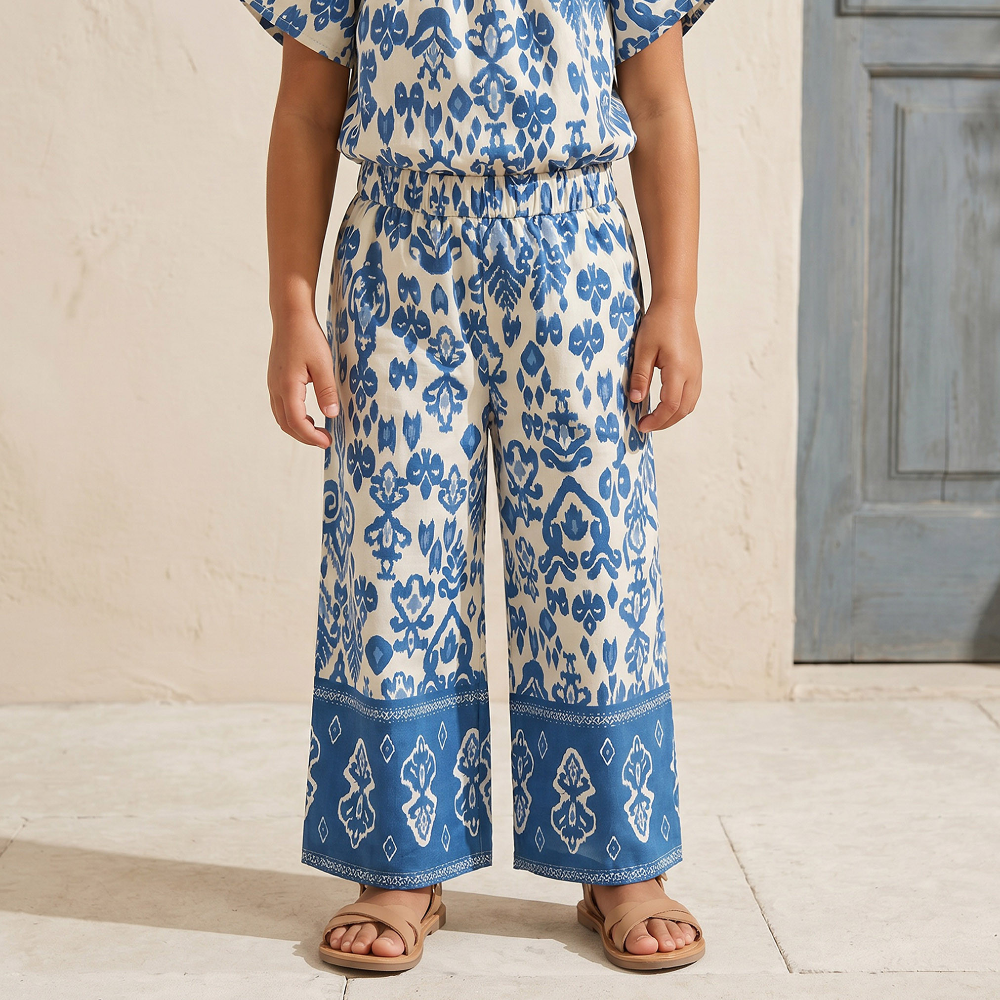Juniors Round Neck Short Sleeves Top and Pants Set with Ikat Print-baby-girls-clothing-setsandcoords-image-3