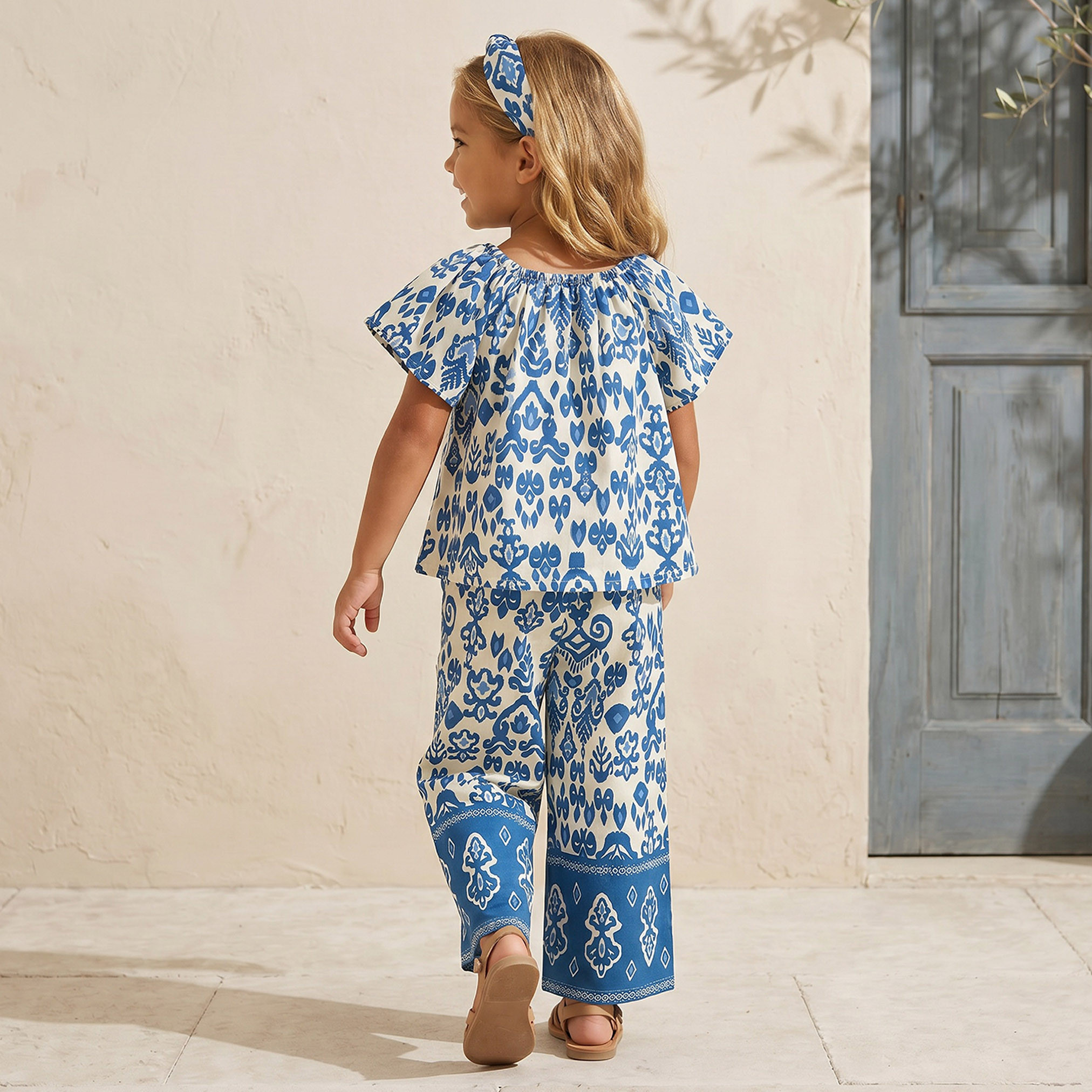 Juniors Round Neck Short Sleeves Top and Pants Set with Ikat Print-baby-girls-clothing-setsandcoords-image-4