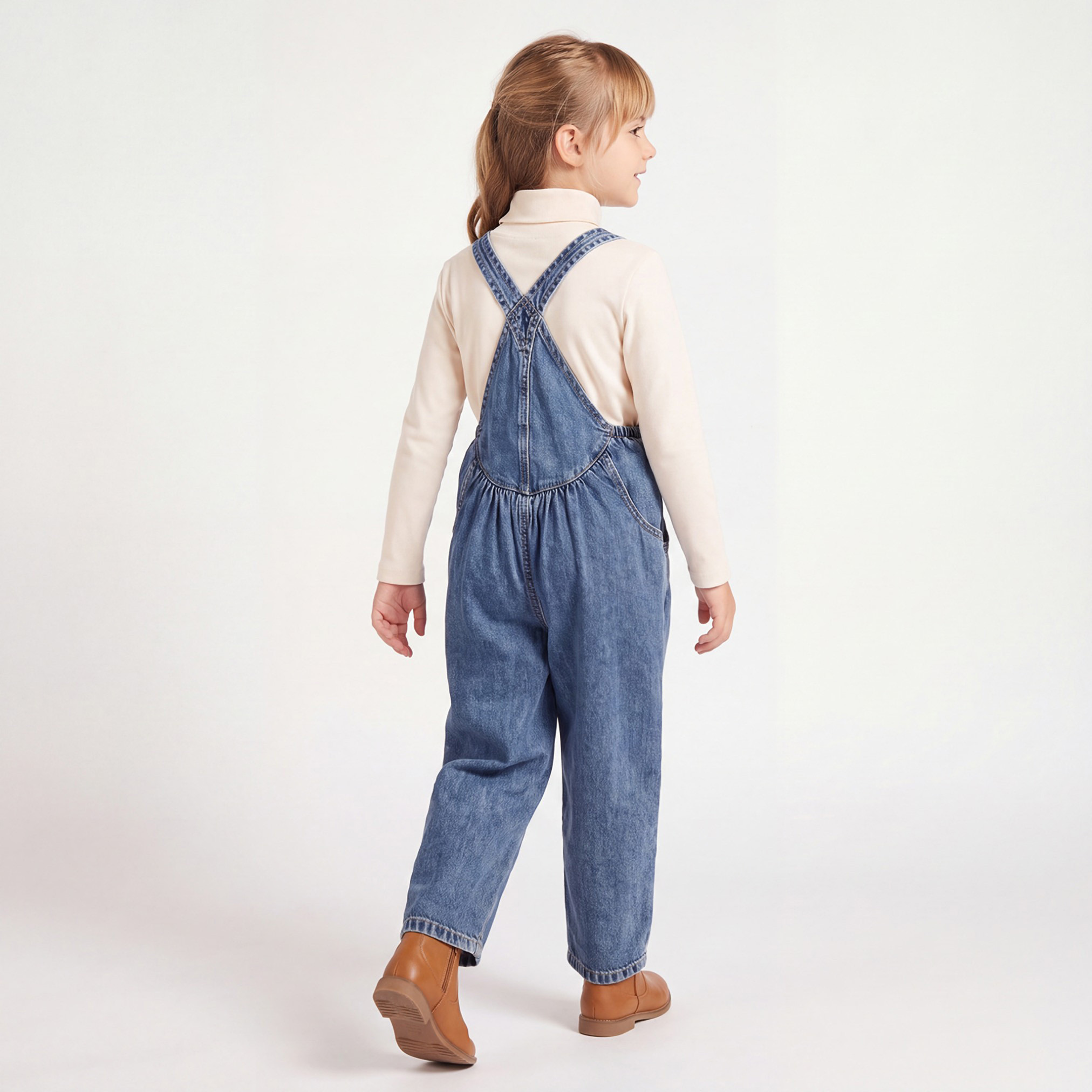 Juniors High Neck Long Sleeves Top and Dungarees Set with Heart Embroidery-baby-girls-clothing-setsandcoords-image-3