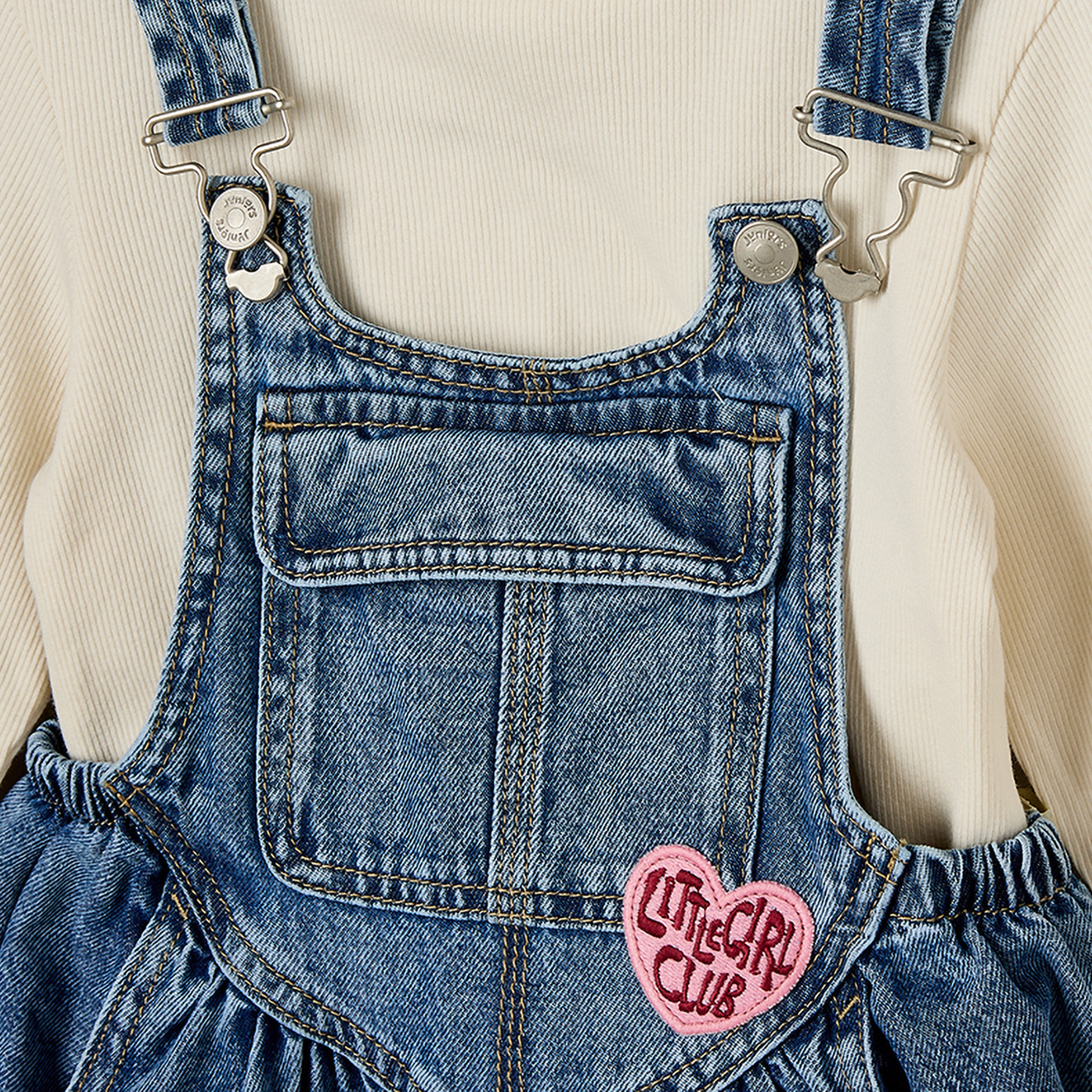 Juniors High Neck Long Sleeves Top and Dungarees Set with Heart Embroidery-baby-girls-clothing-setsandcoords-image-6