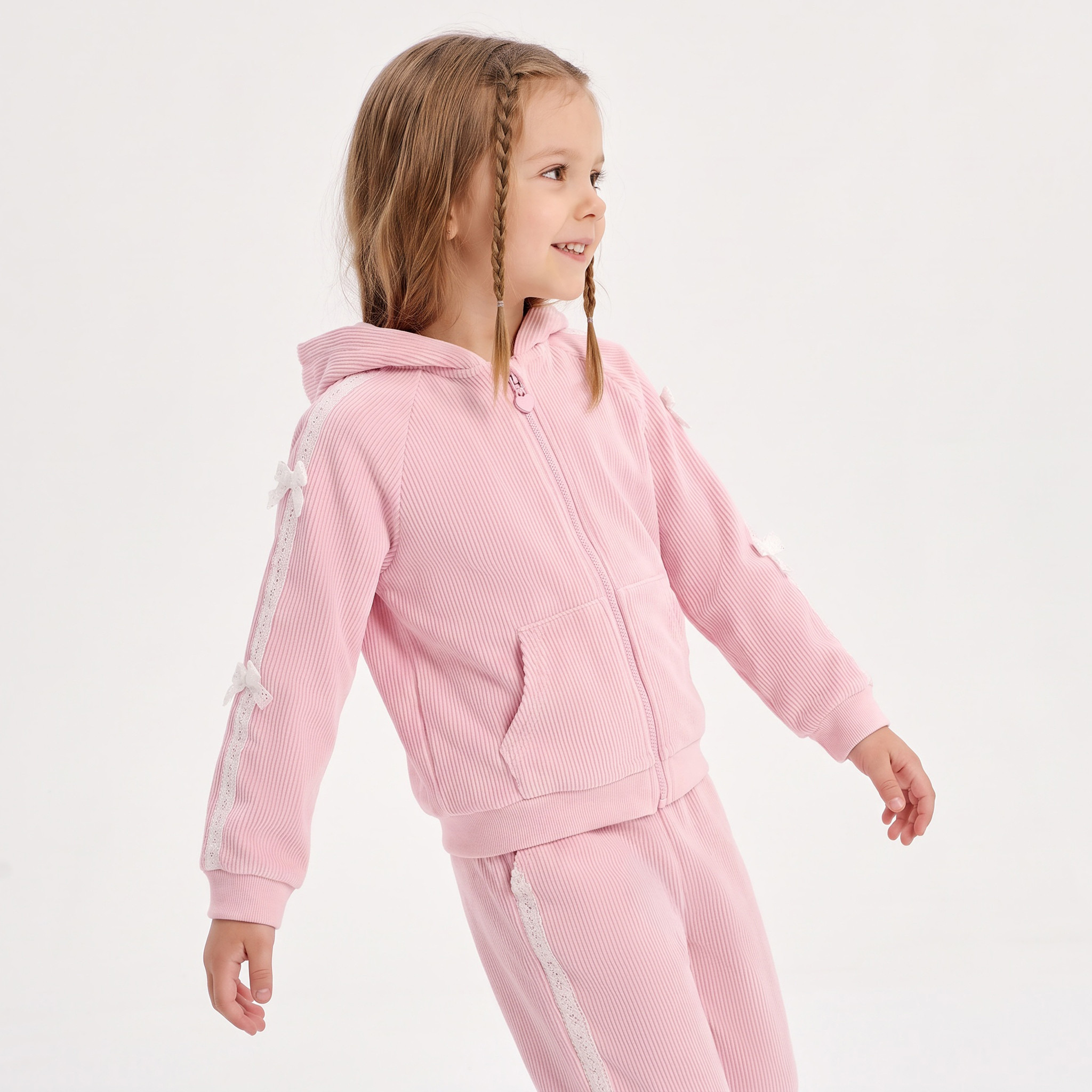 Juniors Hooded Long Sleeves Sweatshirt and Pants Set with Bow Accent-girls-clothing-setsandcoords-image-2