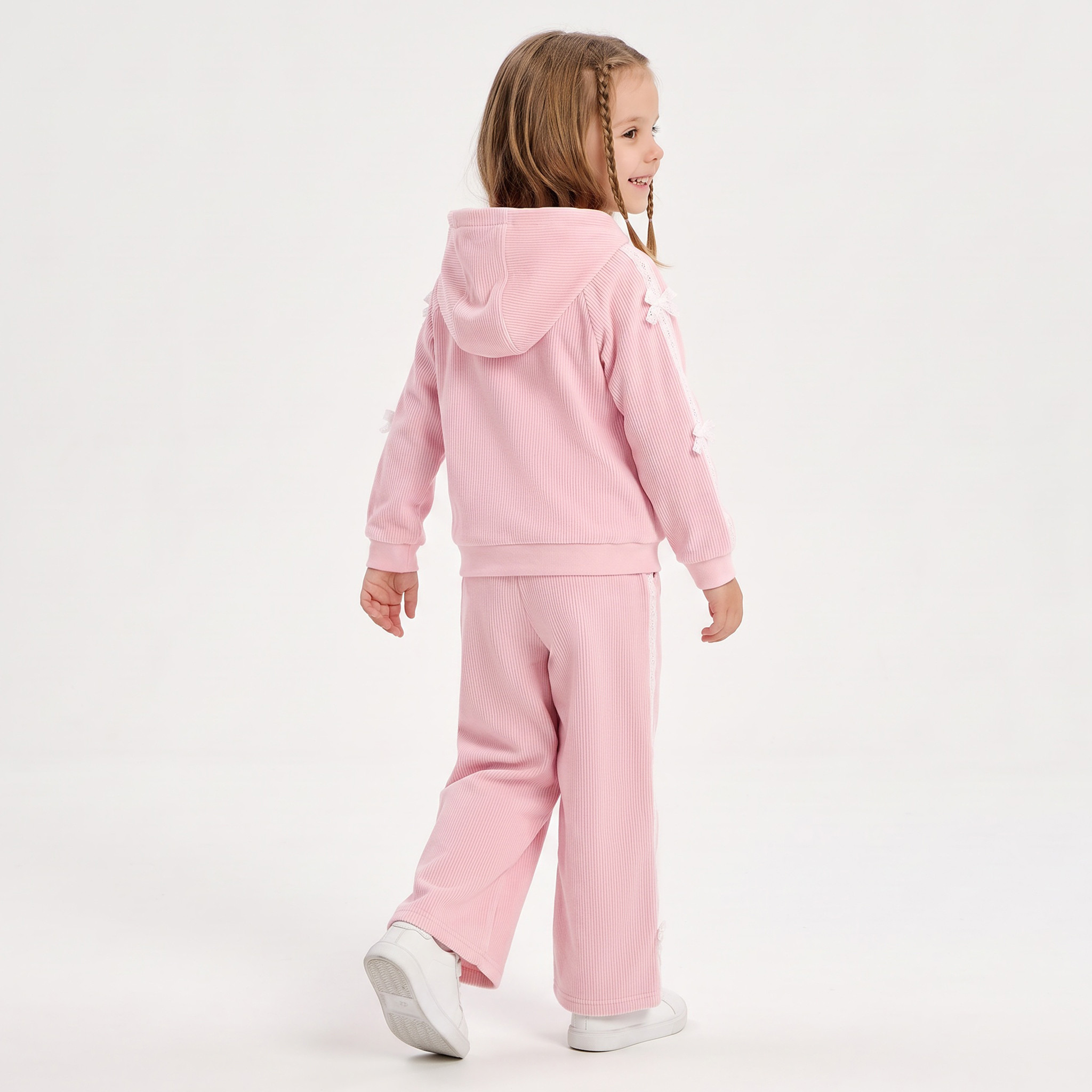 Juniors Hooded Long Sleeves Sweatshirt and Pants Set with Bow Accent-girls-clothing-setsandcoords-image-4