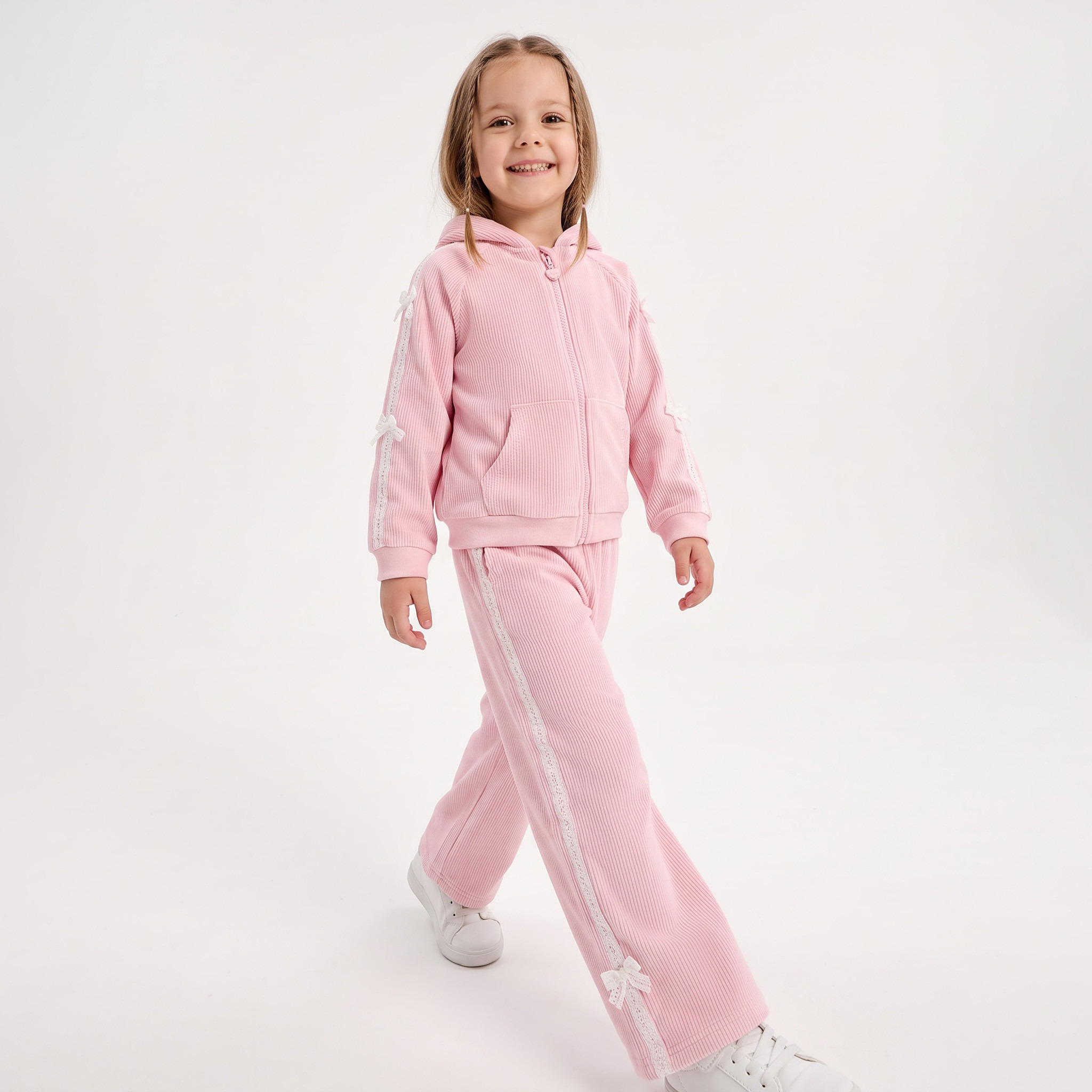 Juniors Hooded Long Sleeves Sweatshirt and Pants Set with Bow Accent-girls-clothing-setsandcoords-image-6