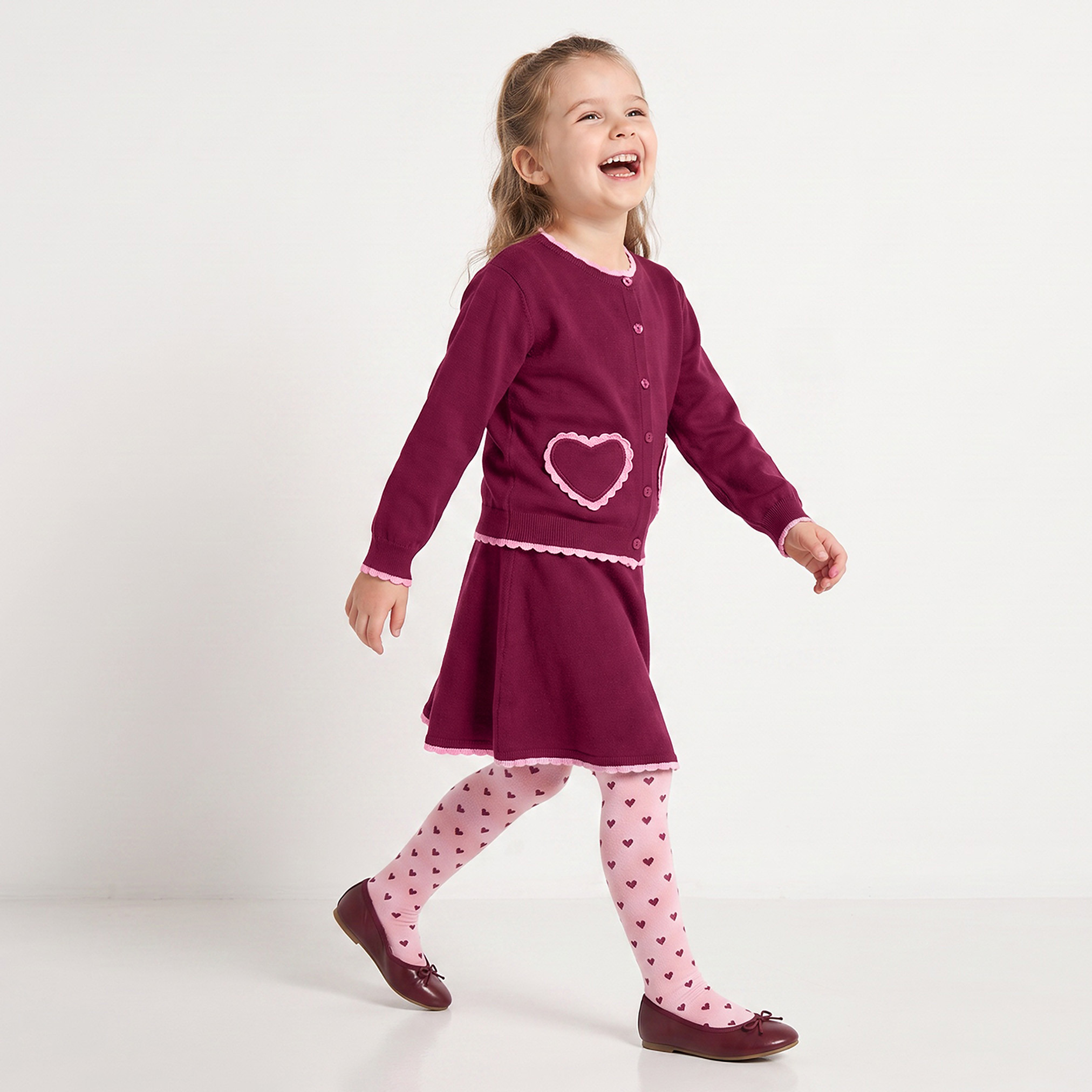 طقم كارديجان وتنورة بياقة مستديرة وأكمام طويلة مع جوارب طويلة من جونيورز-baby-girls-clothing-setsandcoords-image-1