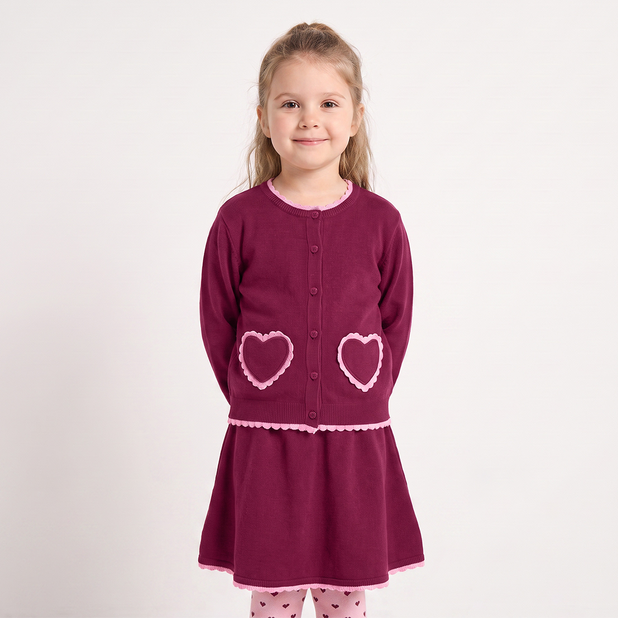 طقم كارديجان وتنورة بياقة مستديرة وأكمام طويلة مع جوارب طويلة من جونيورز-baby-girls-clothing-setsandcoords-image-2