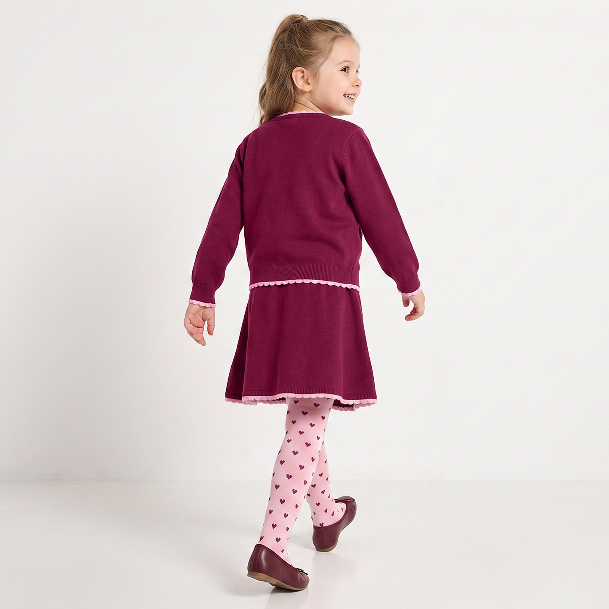 طقم كارديجان وتنورة بياقة مستديرة وأكمام طويلة مع جوارب طويلة من جونيورز-baby-girls-clothing-setsandcoords-image-4