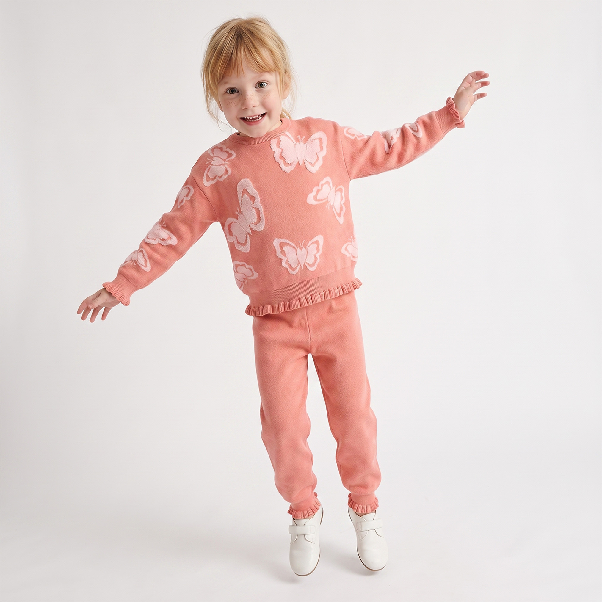 طقم كنزة وبنطلون بياقة ضيقة وأكمام طويلة بطبعات فراشات من جونيورز-baby-girls-clothing-setsandcoords-image-1