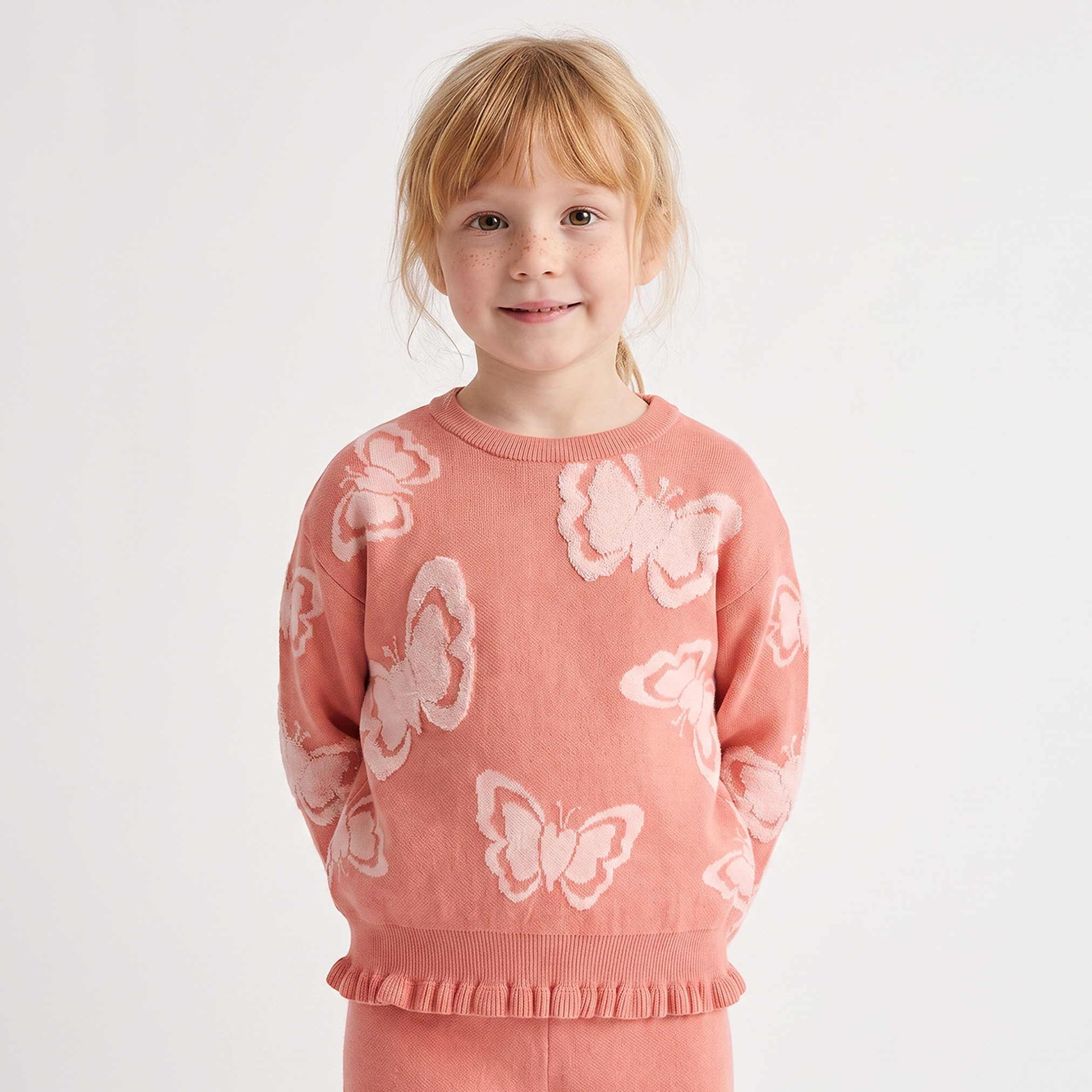 طقم كنزة وبنطلون بياقة ضيقة وأكمام طويلة بطبعات فراشات من جونيورز-baby-girls-clothing-setsandcoords-image-2
