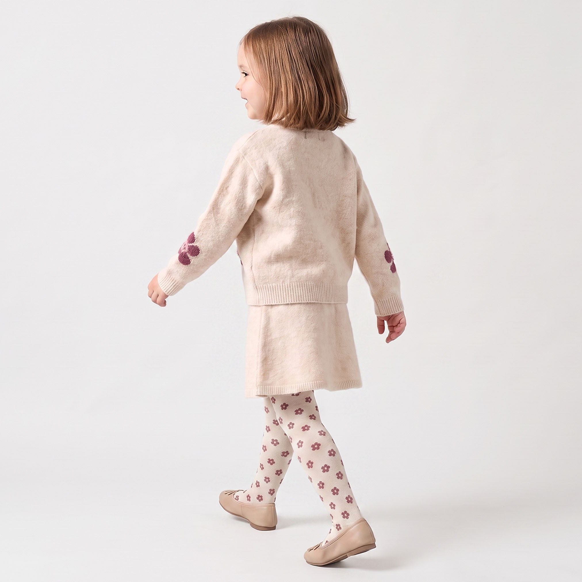 Set of 3 Juniors Round Neck Long Sleeves Cardigan and Skirt Set with Floral Print-baby-girls-clothing-setsandcoords-image-2